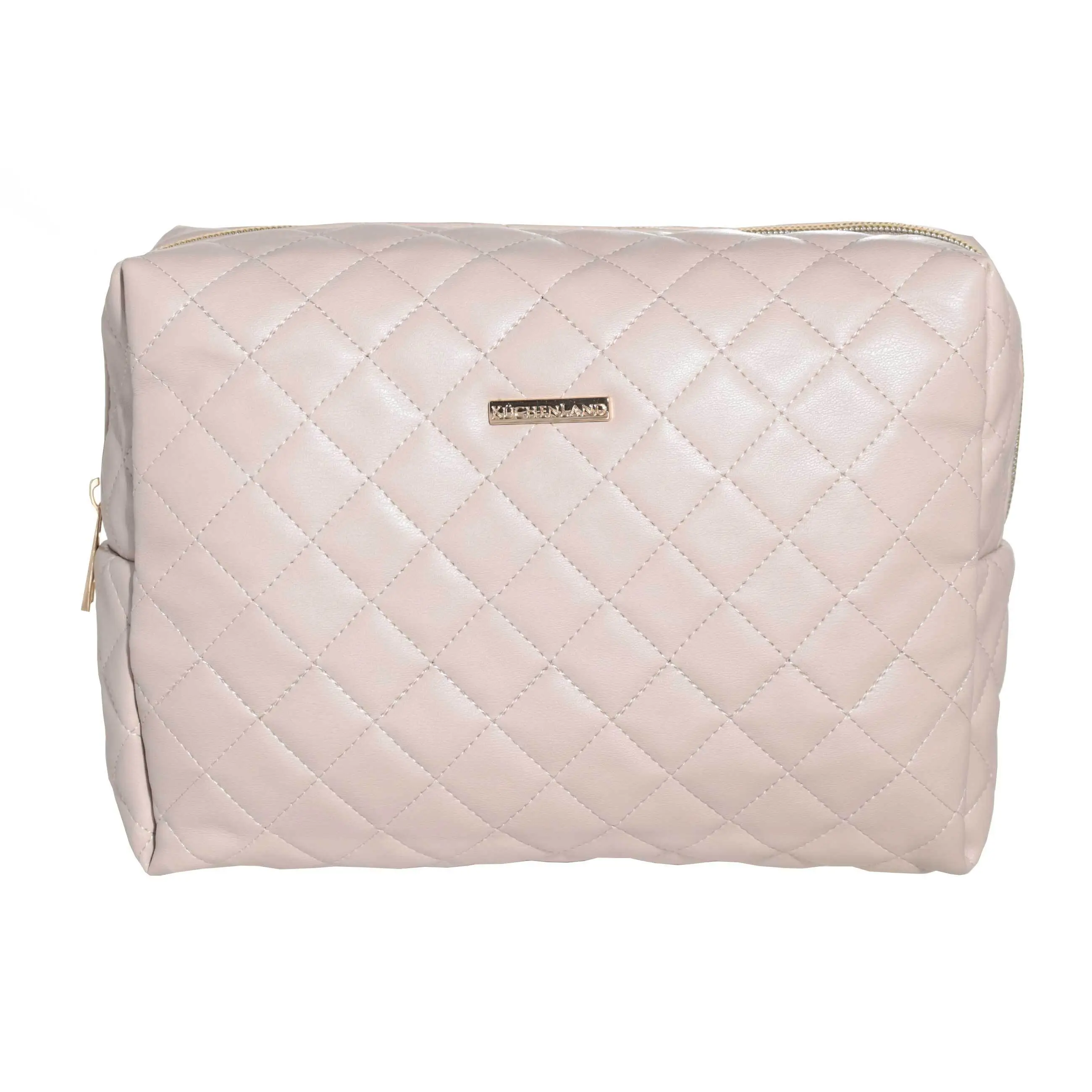 Cosmetic bag, 27x17 cm, quilted, polyurethane, beige, Quilted, image-0
