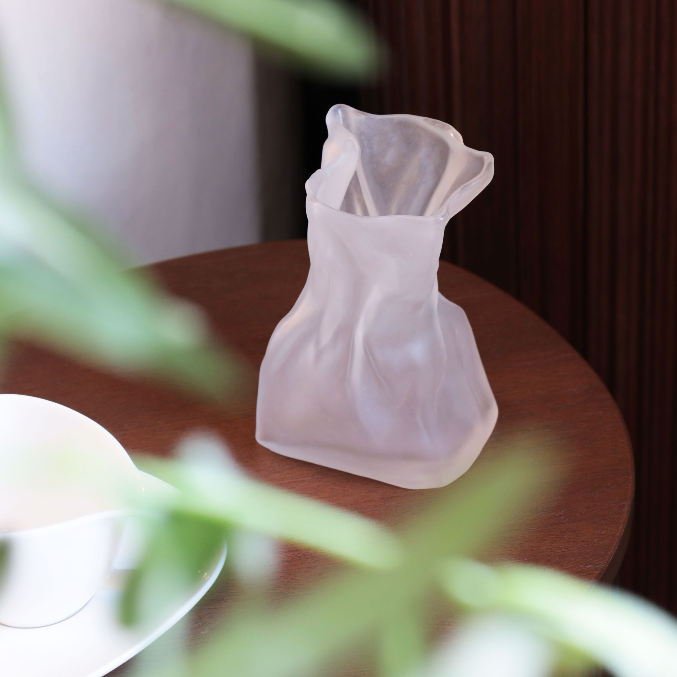 Flower vase, 14 cm, Glass, frosted white, Crumpled effect, Crumple