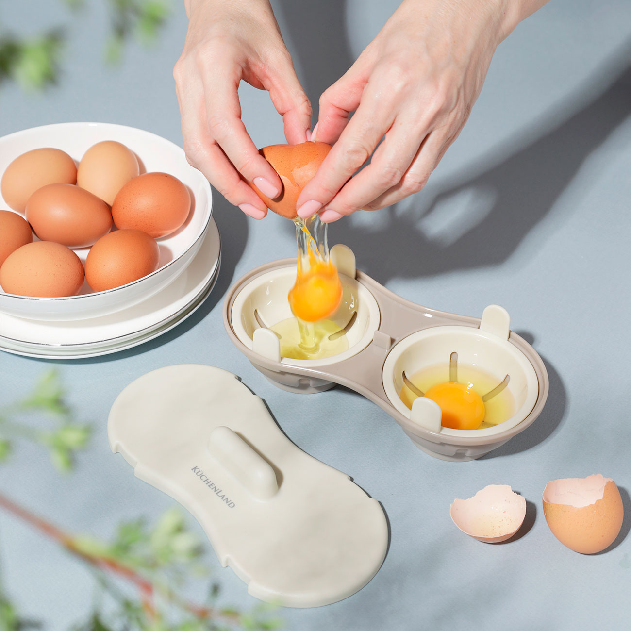 Microwave poached egg mold, 22x12 cm, 2 separate, plastic, beige, Soft kitchen, image-4