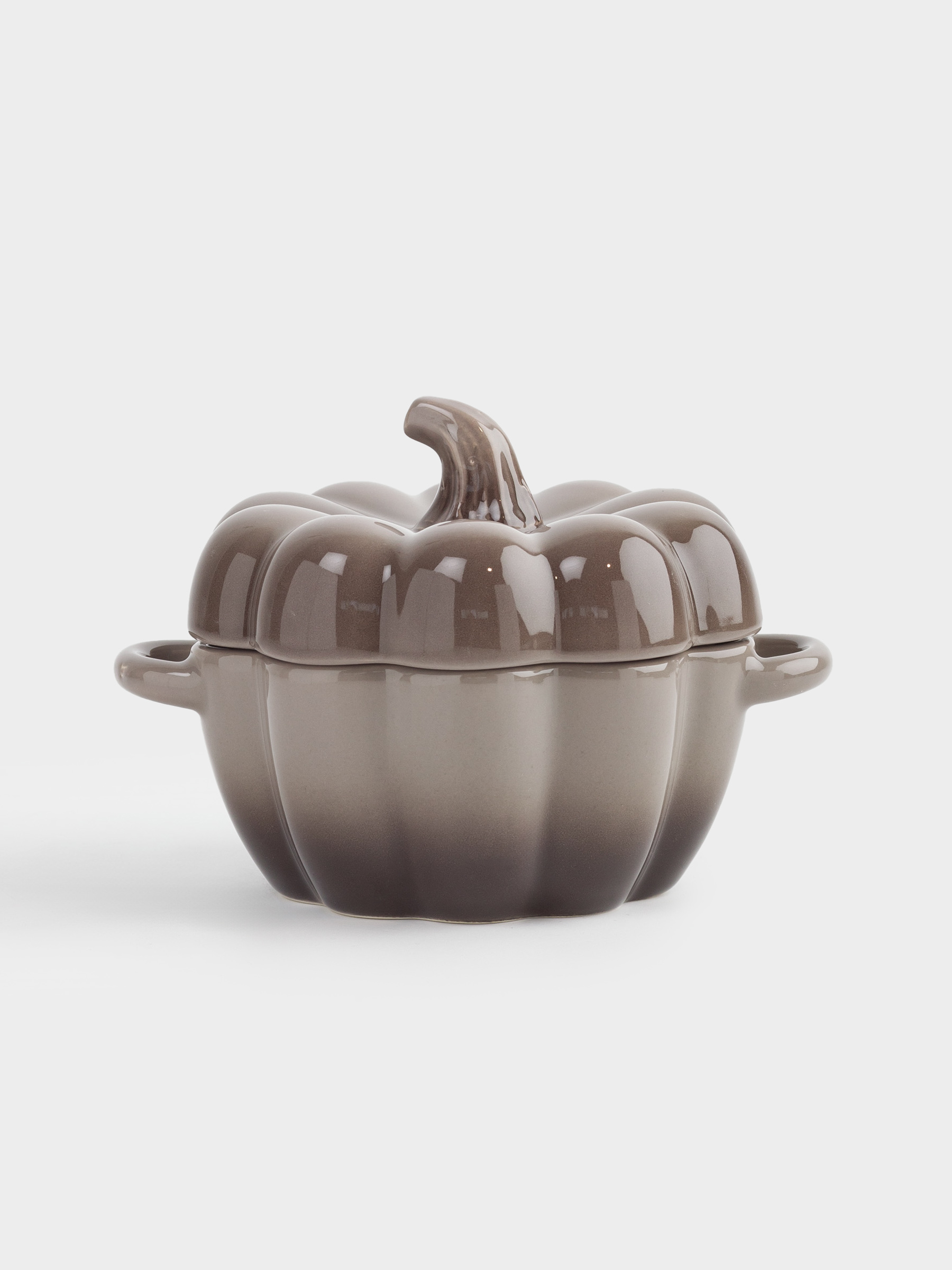 Cocotte, 11 cm, 350 ml, with lid, ceramic, grey-brown, Pumpkin, Gourd, image-0