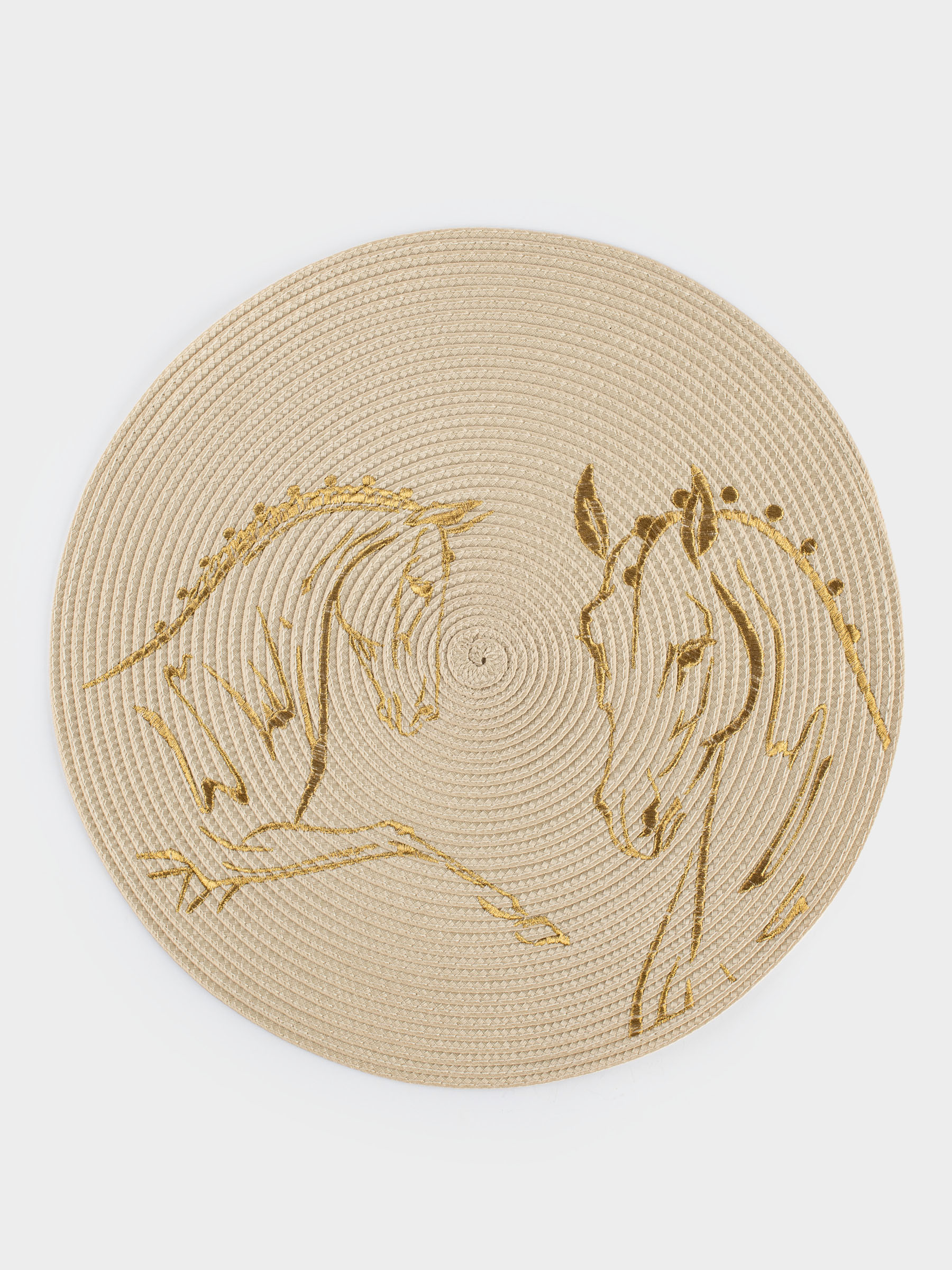 Placemat, 38 cm, polyester, round, milky, Horses, Circle embroidery, image-0