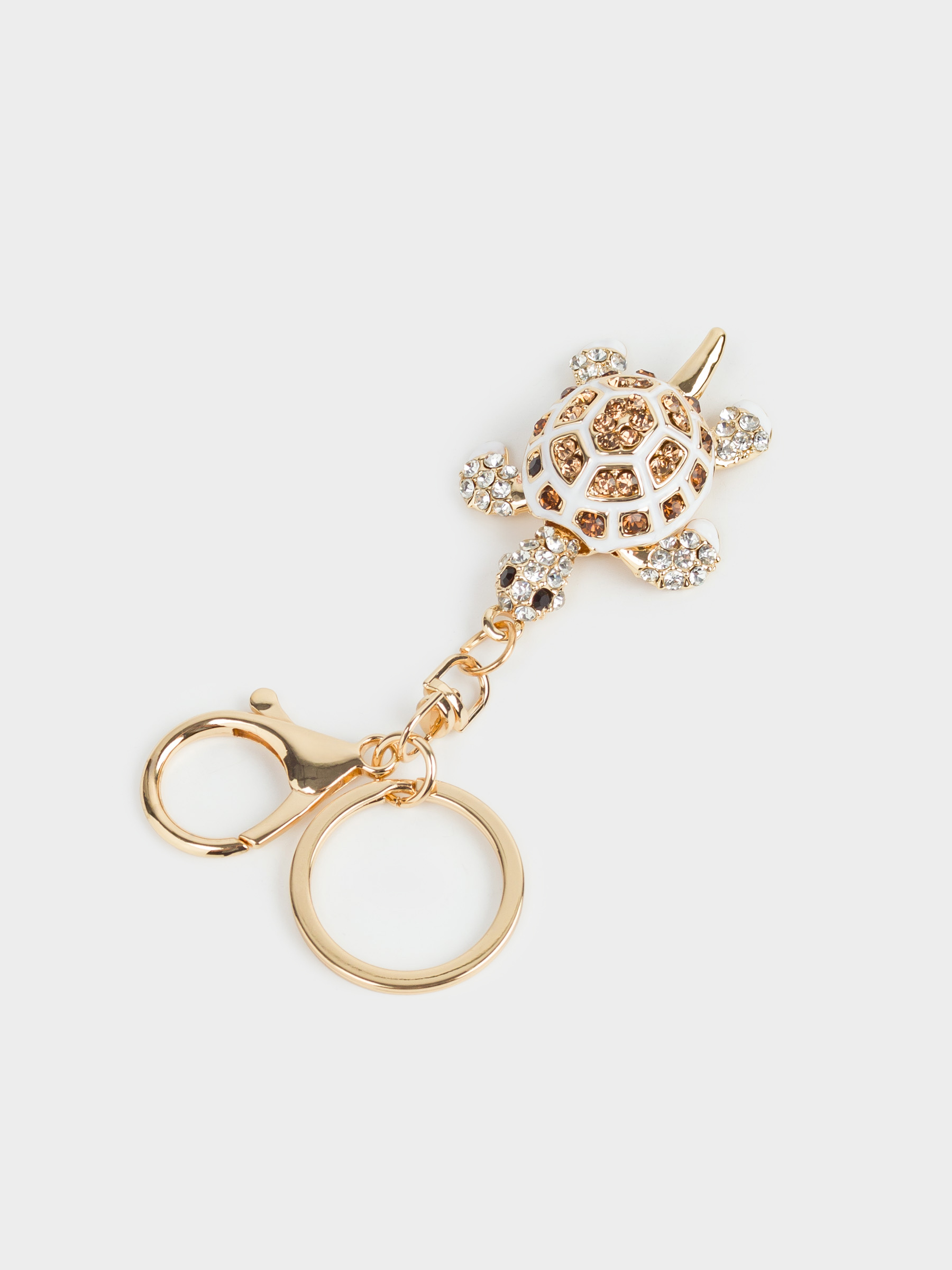 Keychain, 12 cm, metal / rhinestones, gold, Turtle, Keychain crystal, image-1