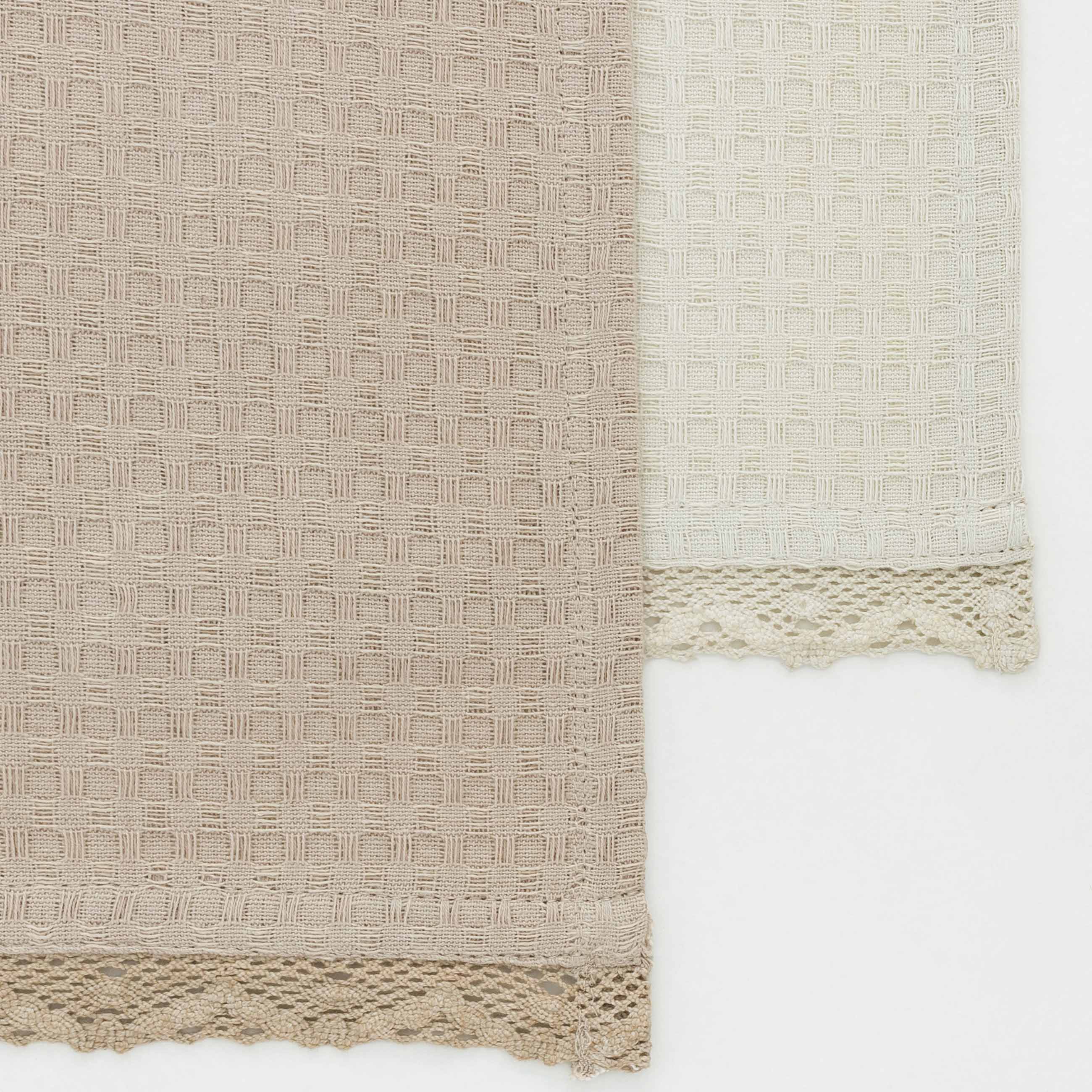 Kitchen towel, 40x60 cm, 2 pcs, with lace, cotton, beige, Waffle