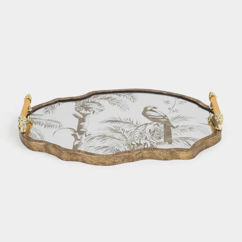 Tray, 42x31 cm, with handles, plastic / glass, shaped, mirror, Rainforest, Tropical ,image-0