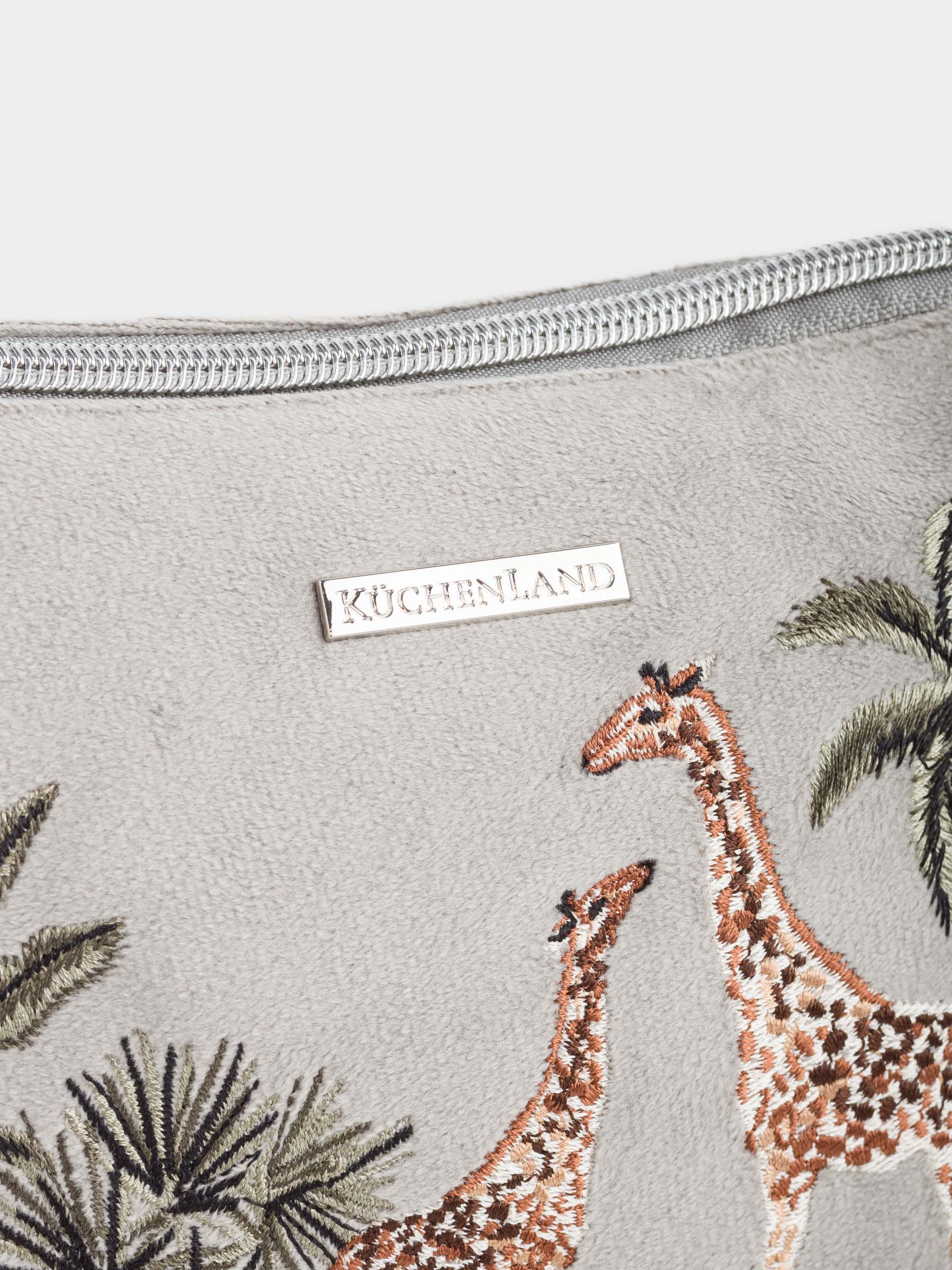 Cosmetic bag, 20x14 cm, polyester, grey, Giraffes in the jungle, Oasis print, image-2