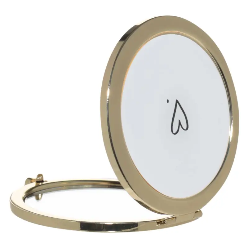 Pocket mirror, 7 cm, double-sided, metal, gold, Freya ,image-0