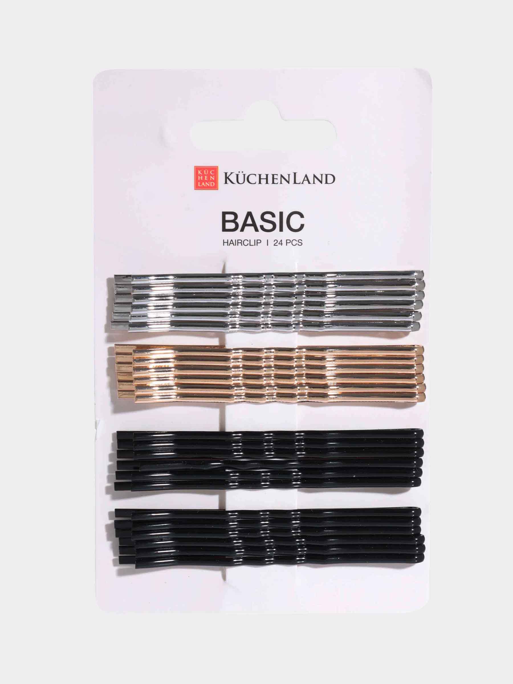 Hair clip, 6 cm, 24 pcs, metal, mixed metallic, Invisible, Basic