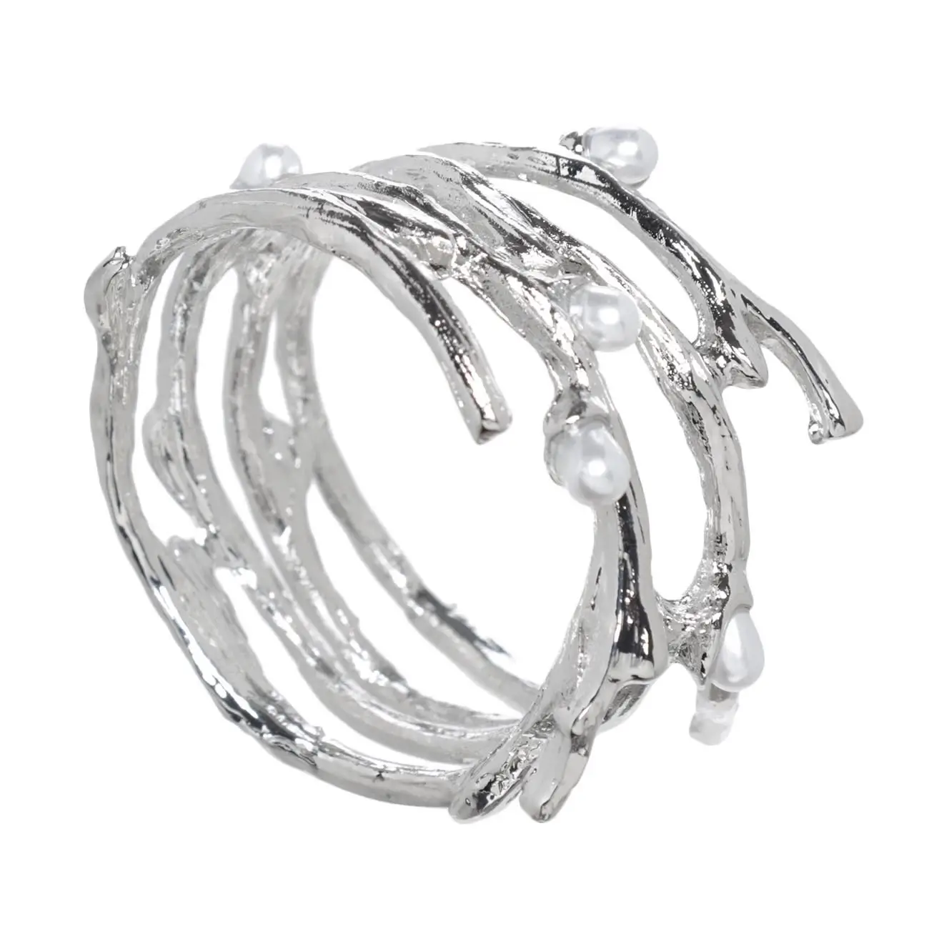Napkin ring, 4 cm, metal / plastic, Silver, Pearls, Pearl