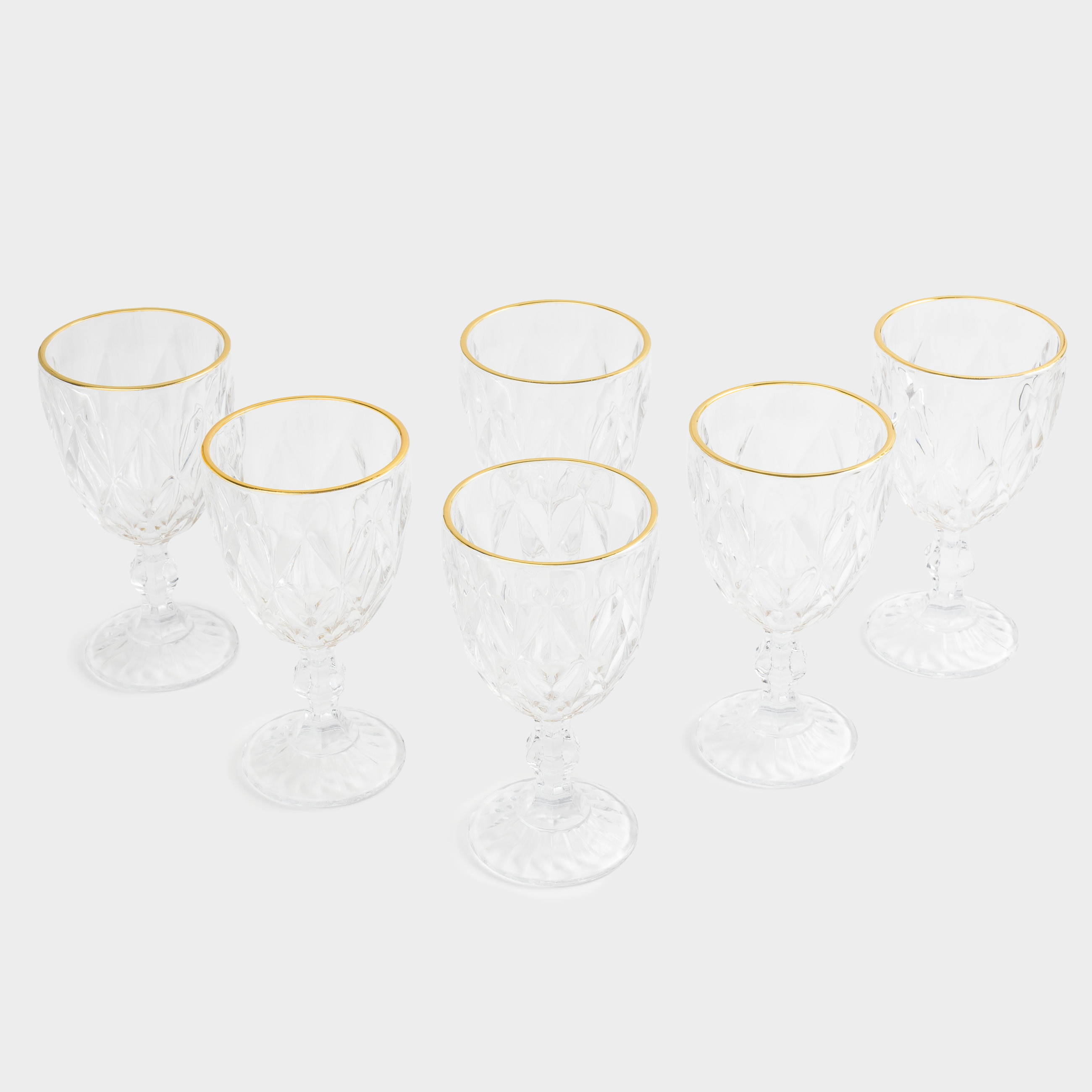 Wine glass, 300 ml, 6 pcs, glass R, with golden edging, Rhomb gold