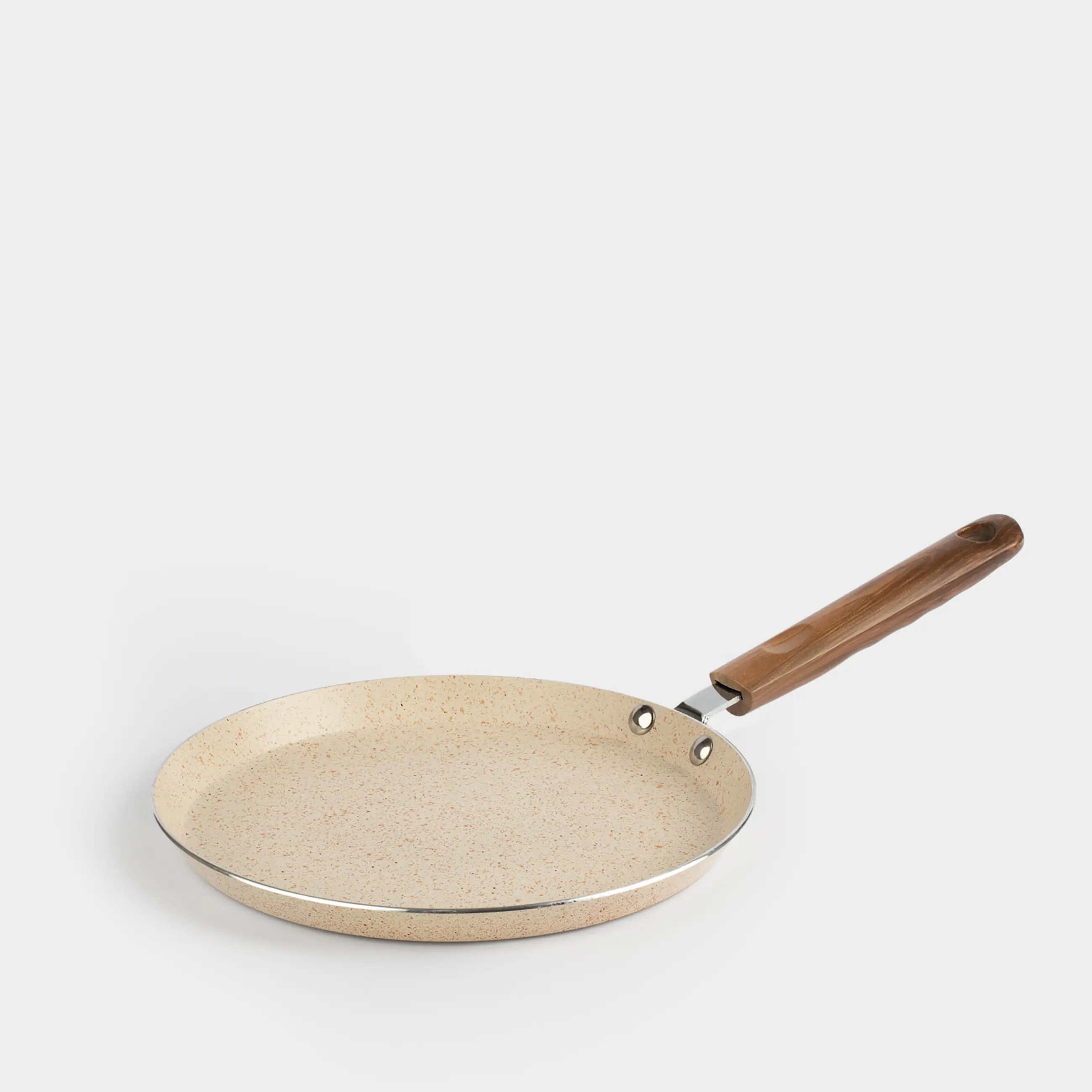 Pancake pan, 22 cm, coated, with spatula, metal / wood, cream, Crepe