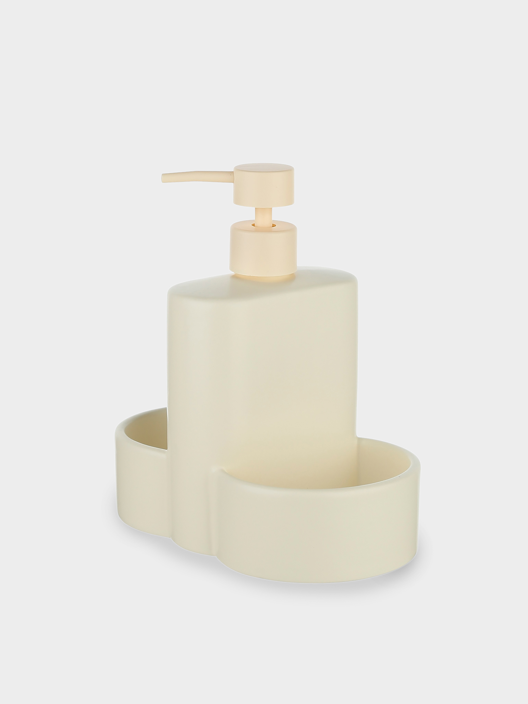 Detergent dispenser, 380 ml, organizer, 2 compartments, ceramic, milk, image-1