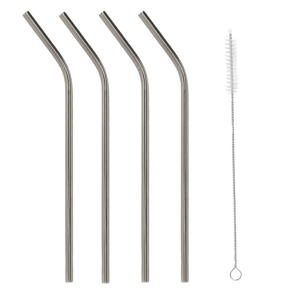 Drinking tube, 21 cm, 4 pcs, with brush, steel, silver, Classic