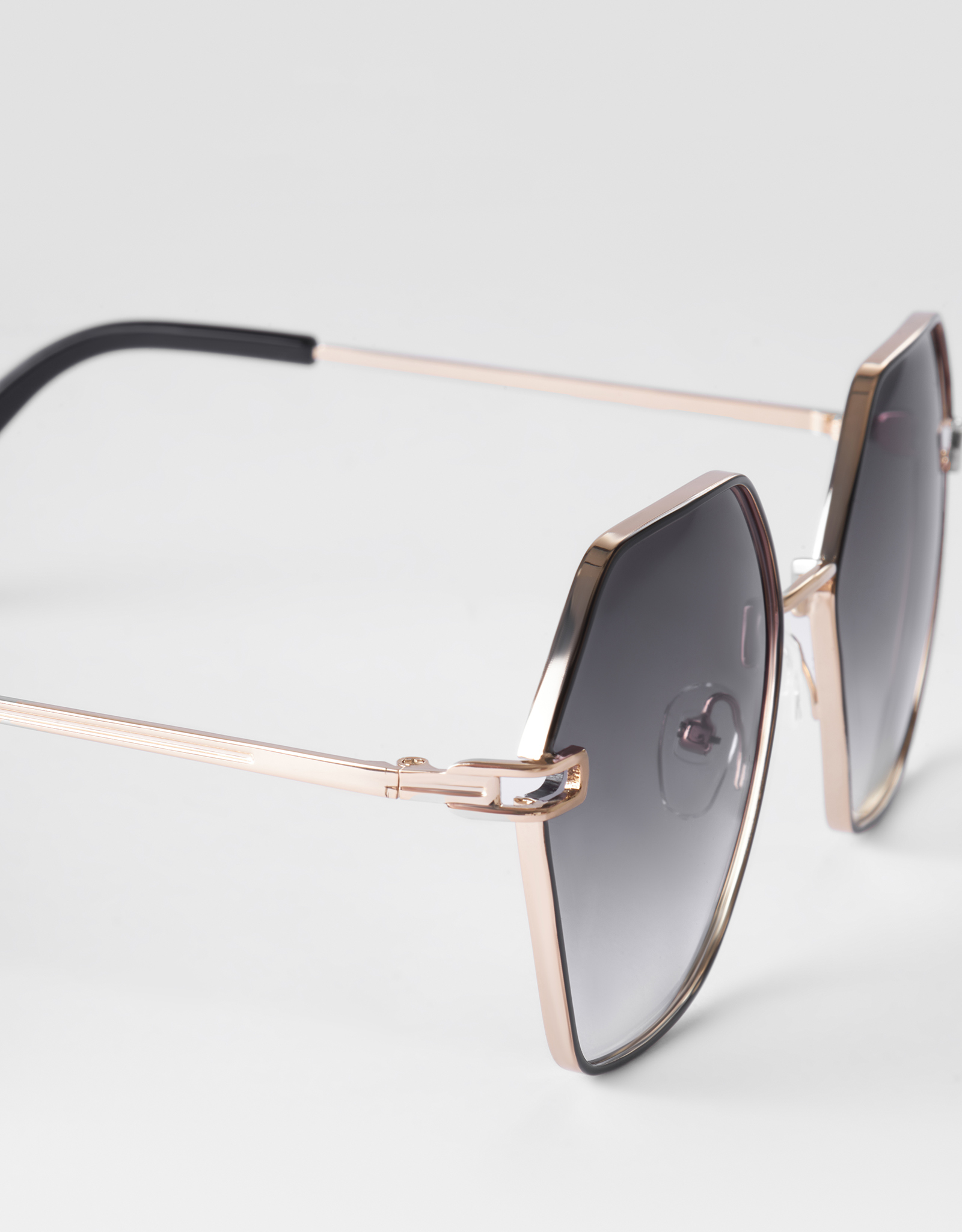Sunglasses, metal/plastic, hexagonal, black, Geometric