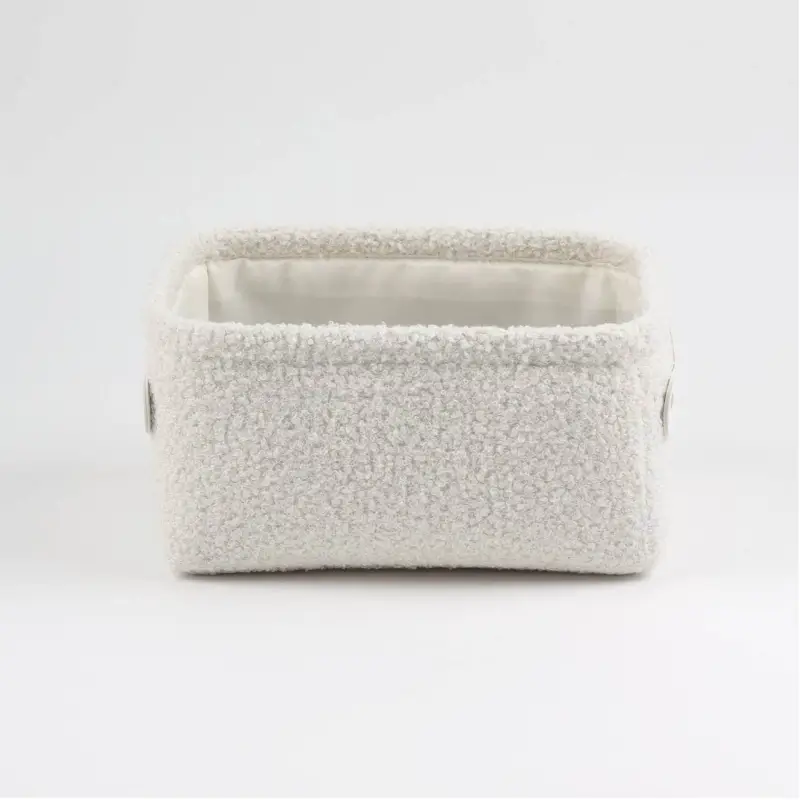 Storage basket, 20x15x10 cm, with handles, boucle, rectangular, milk, Boucle