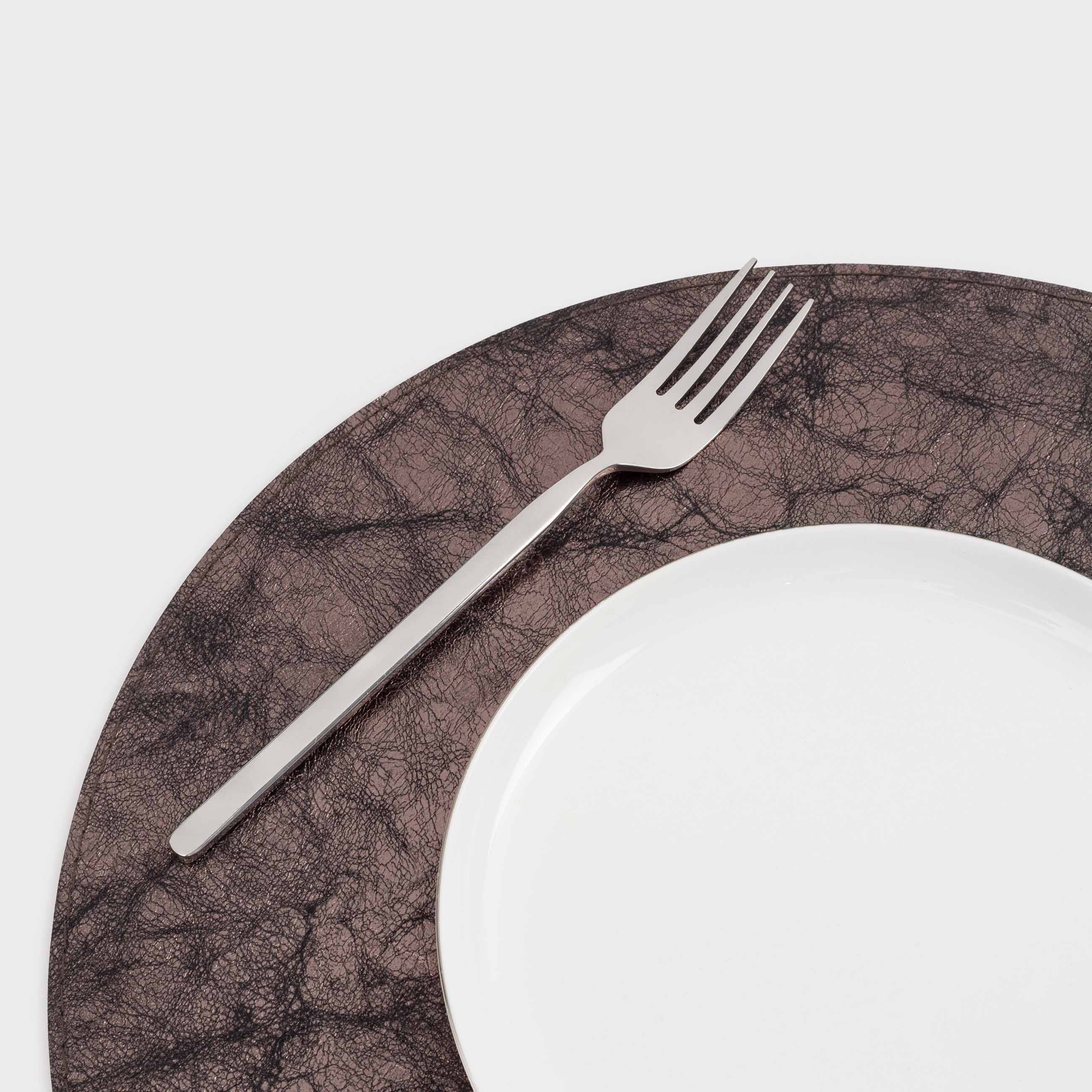 Placemat, 38 cm, double-sided, polyurethane, round, silver/brown, Rock