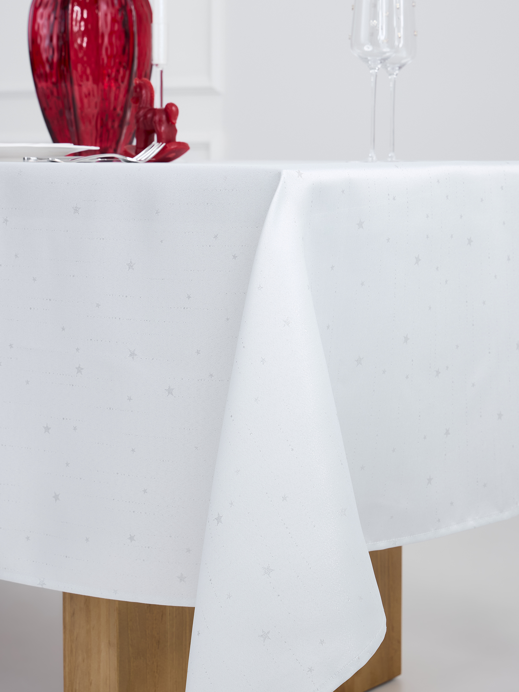 Tablecloth, 170x250 cm, jacquard, polyester, light grey, Silver stars, Starlight, image-4