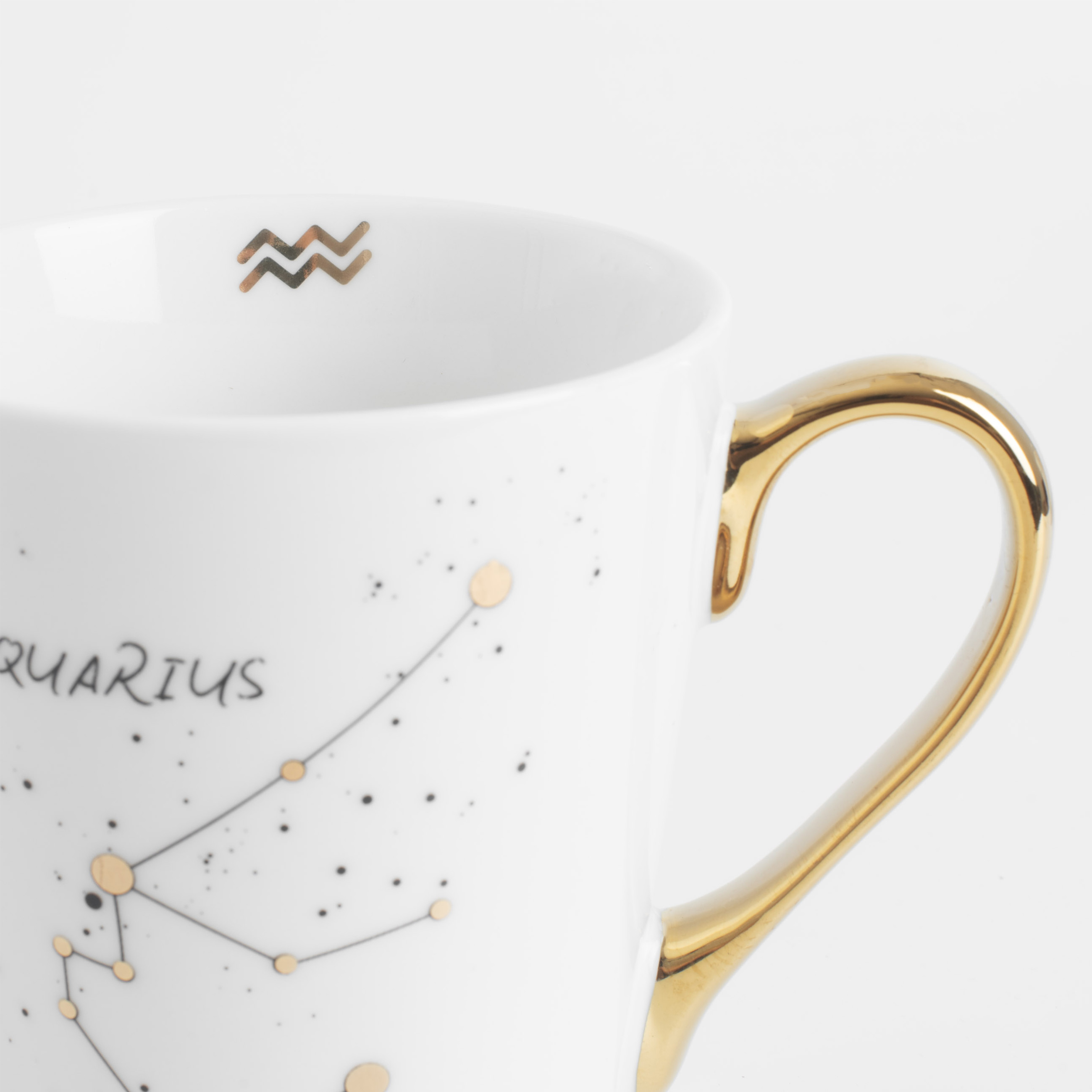 Mug, 400 ml, porcelain N, milky golden, Aquarius, Zodiac, image-3