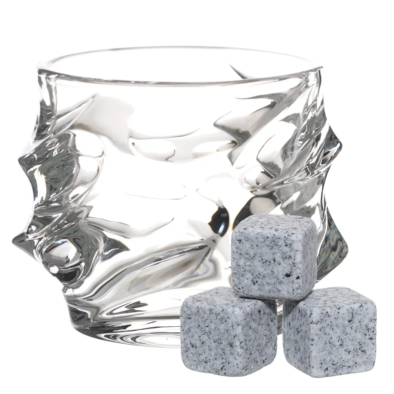 Whiskey set, 1 person, 4 items, glass / cubes, glass R / granite, Peak