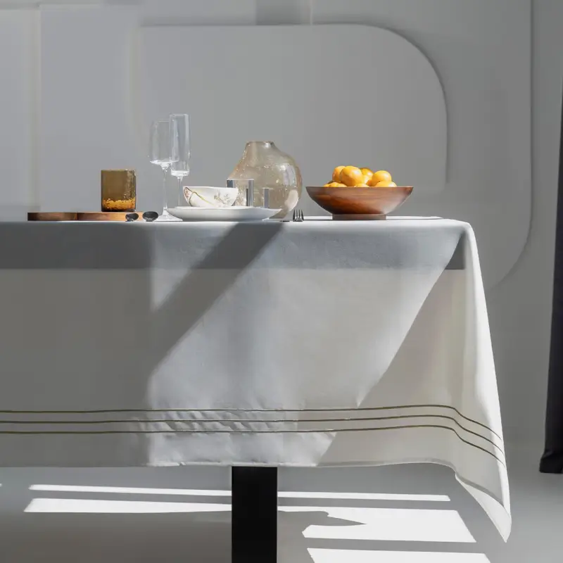 Tablecloth, 170x250 cm, polyester, white, Lines, Trim gold