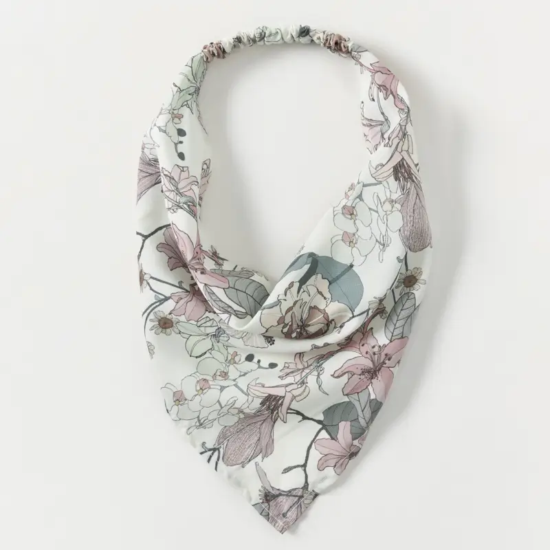 Bandana, 30 cm, elastic band, polyester, white, Flowers and leaves, Kerchief ,image-0