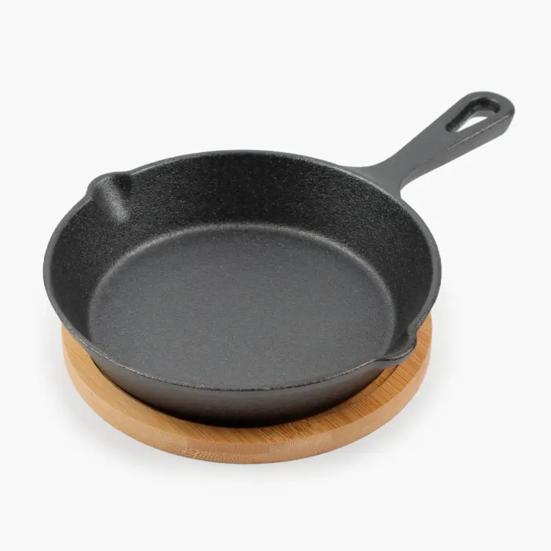 Frying pan, 14 cm, on a stand, cast iron / bamboo, round, black, Authentic 