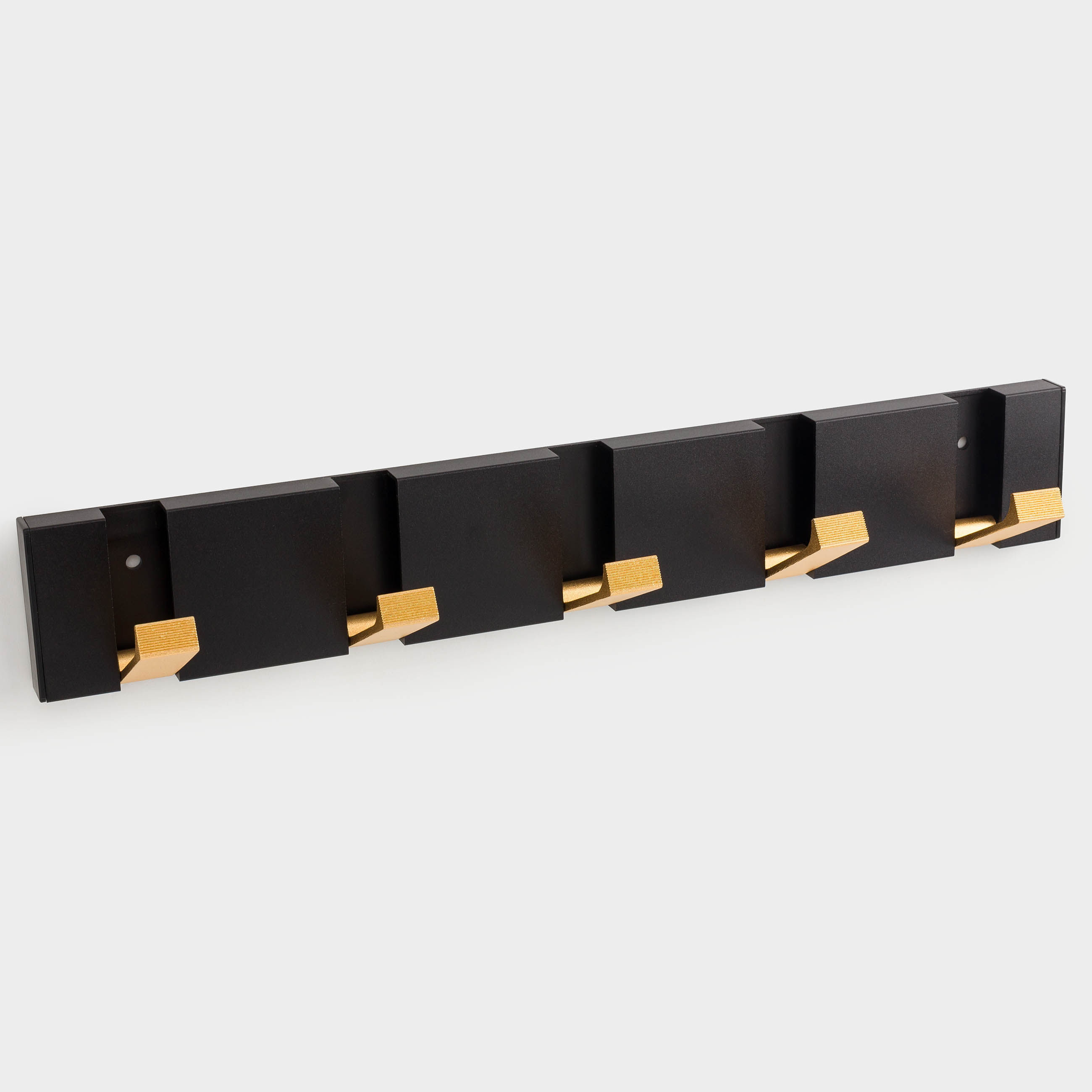 Hook, 43x7 cm, 5 compartments, wall-mounted/hidden, metal, black-gold, Trend