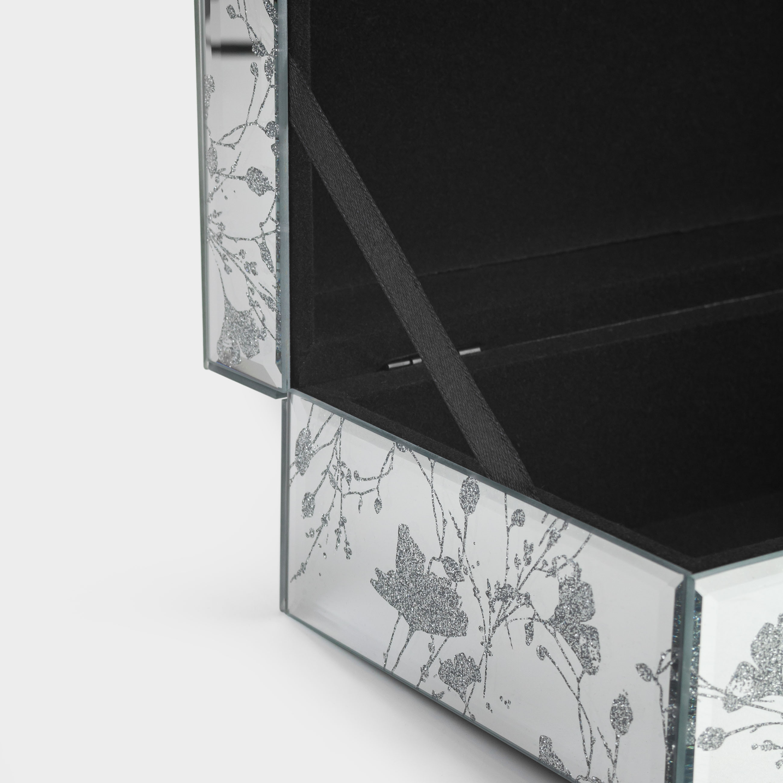 Jewelry box, 21x13 cm, glass, Mirror, Branches, Glossy