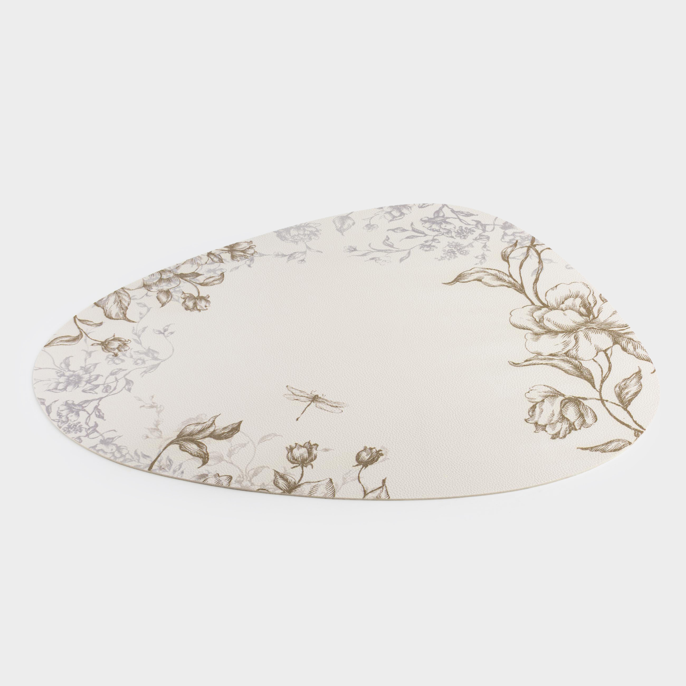 Placemat, 37x45 cm, PVC, curly, white, Graphic flowers, Rock print, image-0