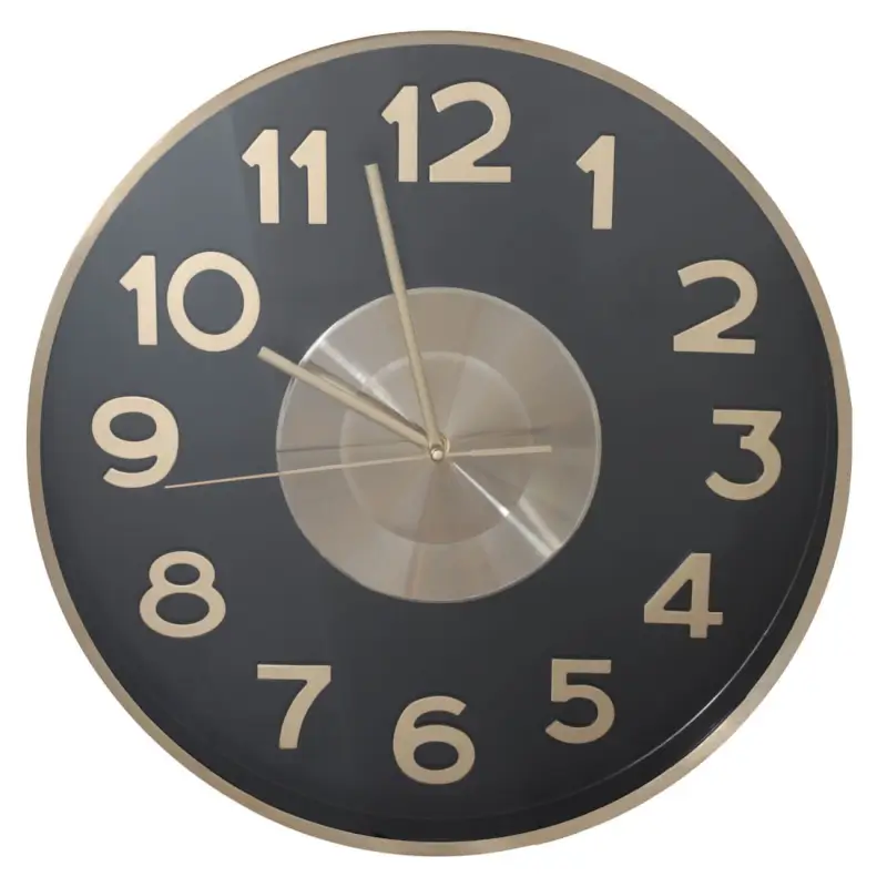 Wall clock, 40 cm, metal / glass, round, black and gold, Dial, Dial
