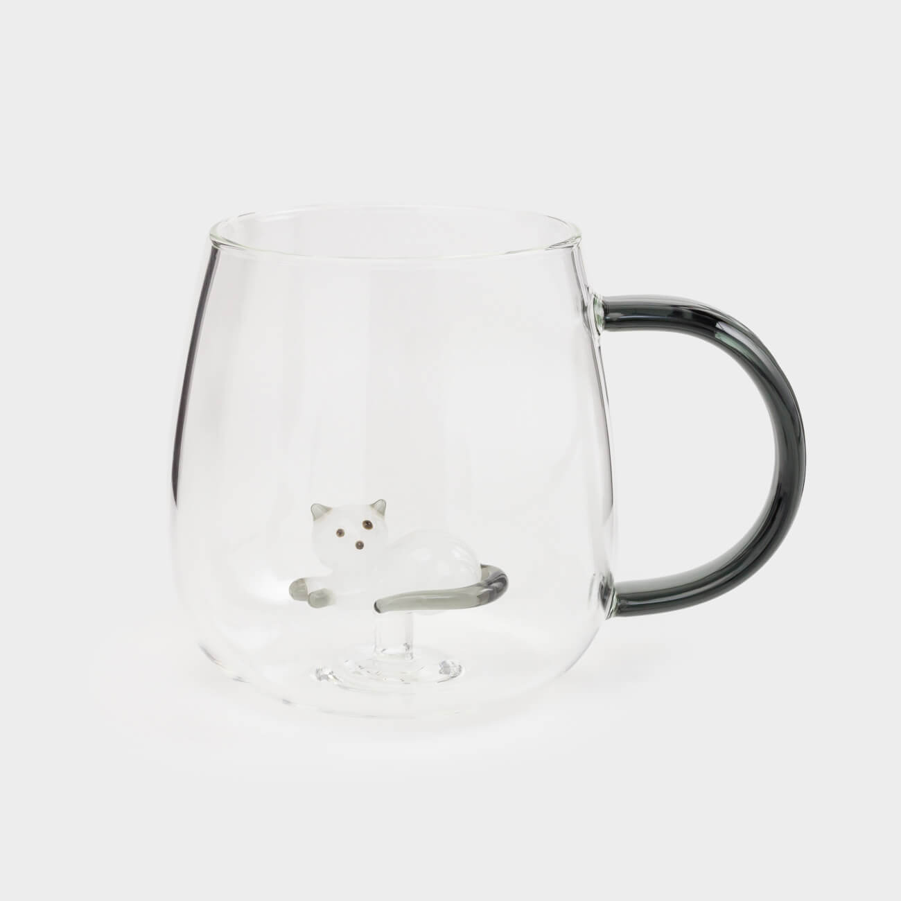 Mug, 400 ml, glass B, grey handle, Cat, Shape, image-0