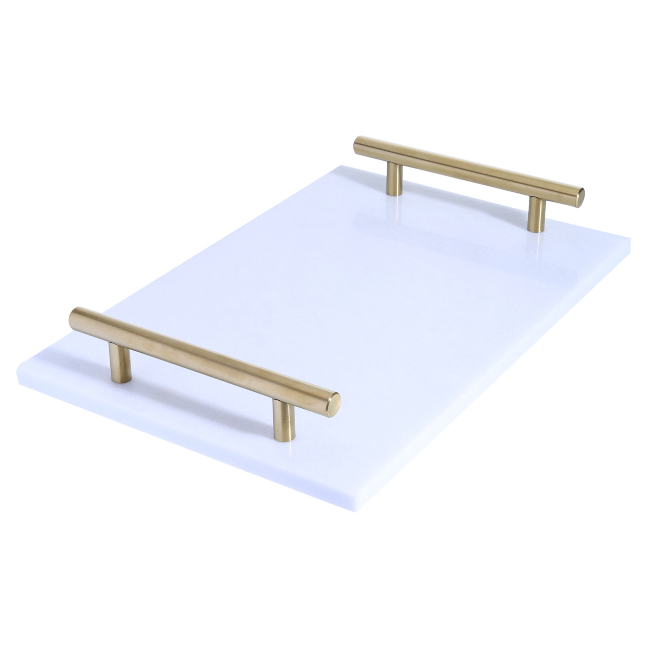Tray, 30x20 cm, with handles, Marble, rectangular, White/golden, Marble