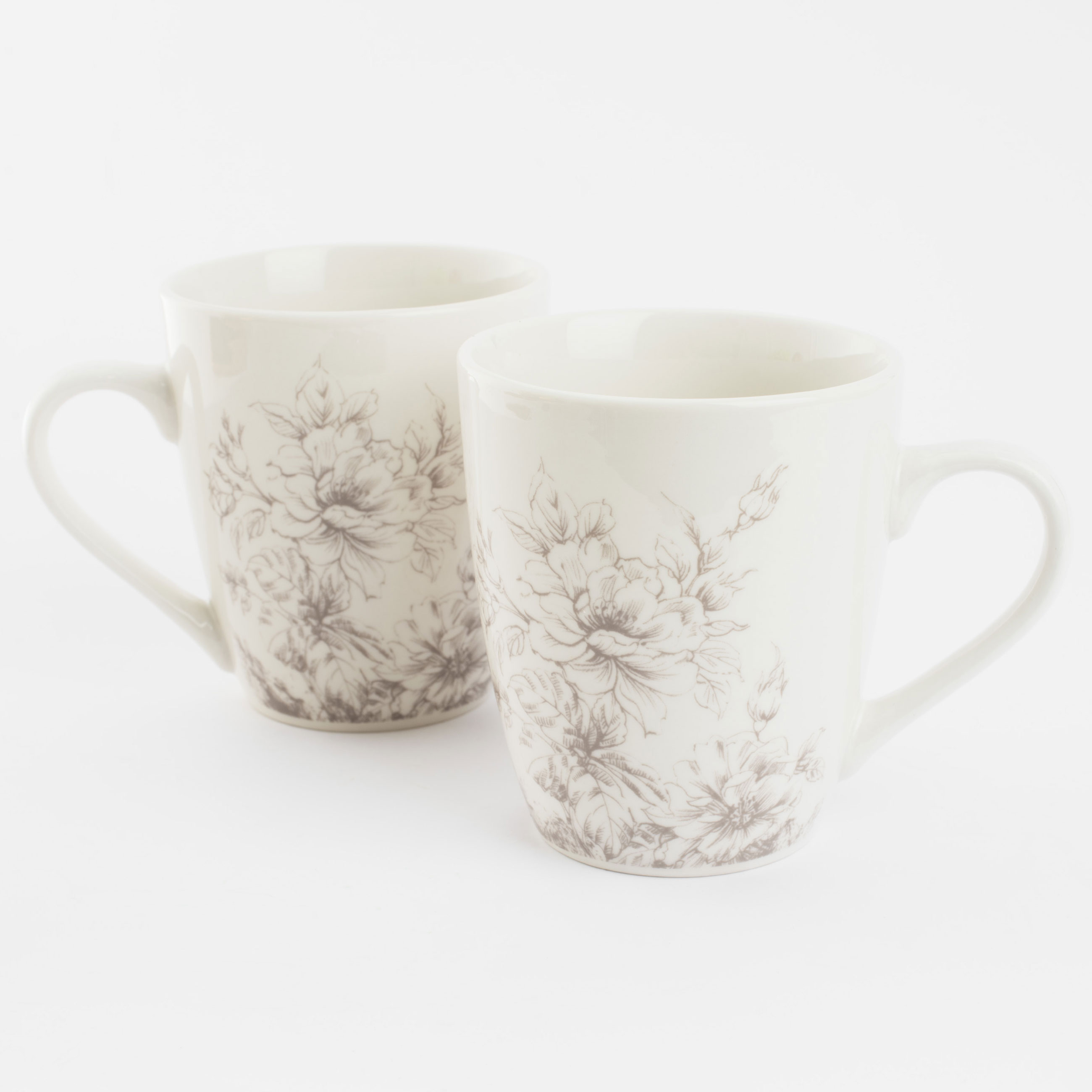 Mug, 350 ml, 2 pcs, porcelain P, white, Beige flowers, Maleo