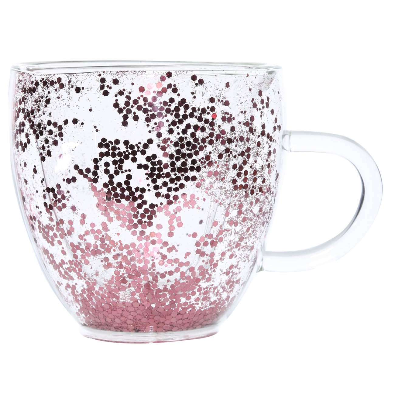 Mug, 250 ml, 2 pcs, glass B, with pink sequins, Heart, Air sparkly, image-1
