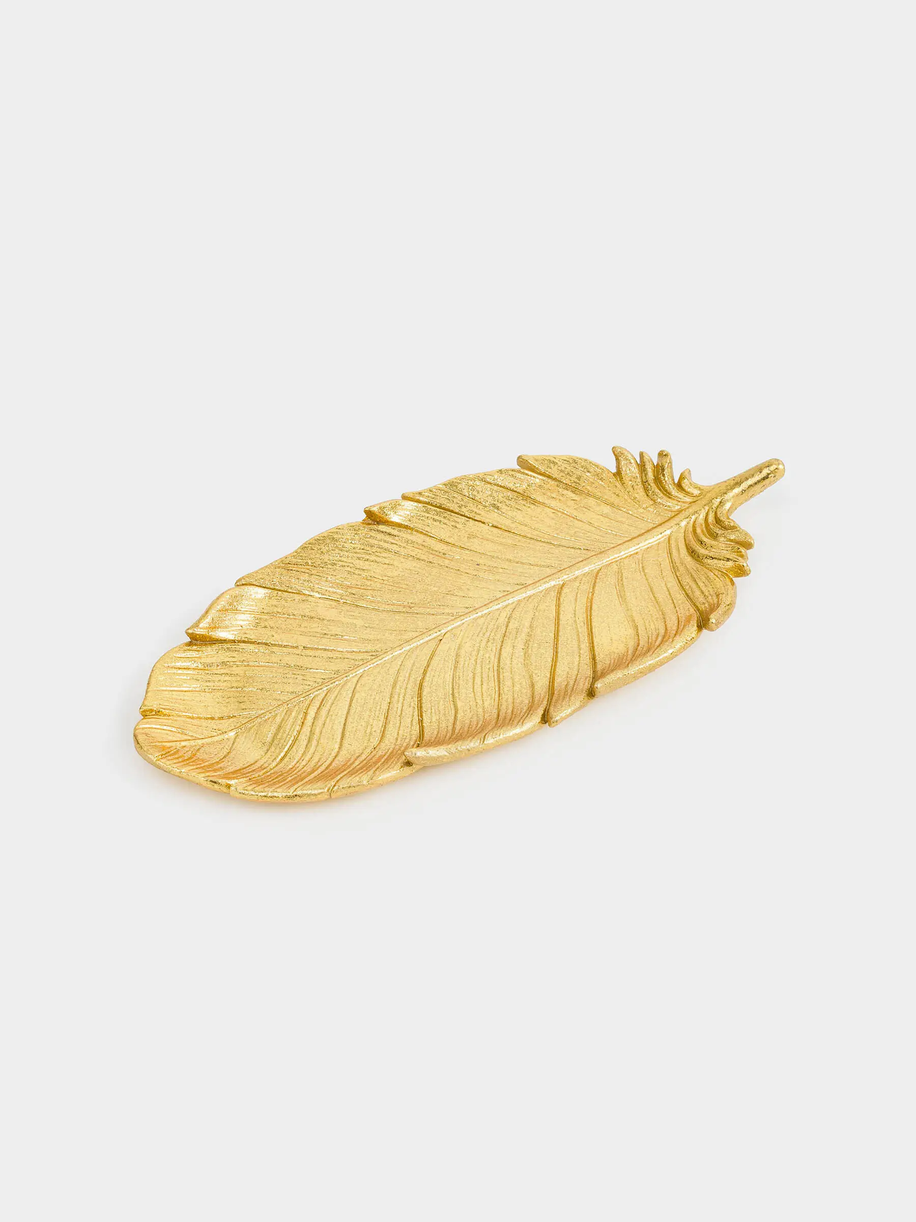 Decorative dish, 25x11 cm, polyresin, golden, Feather, Feather, image-0