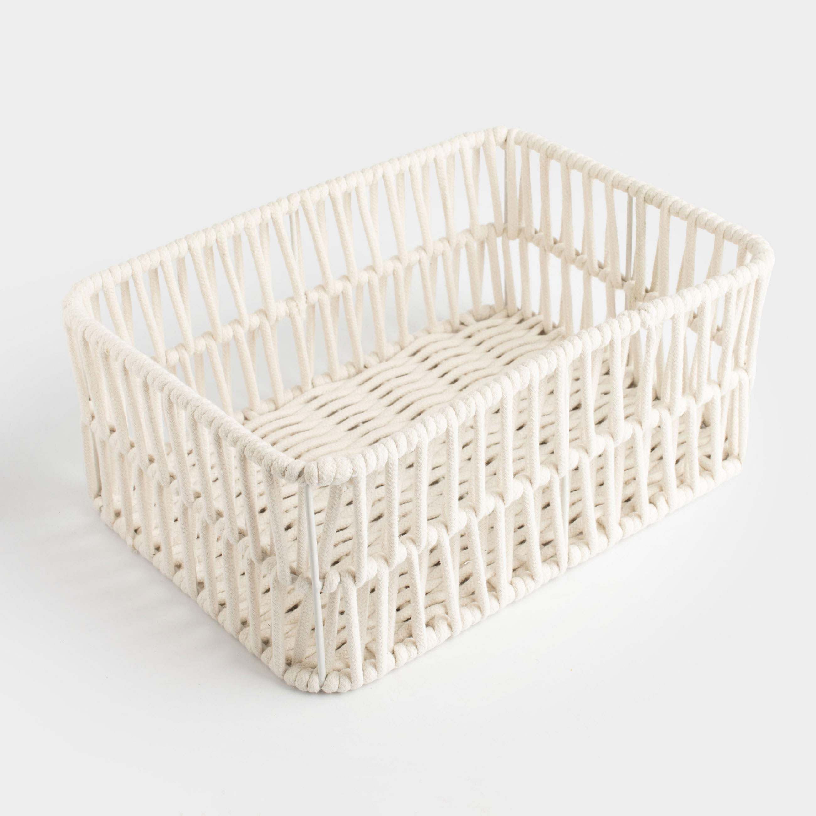 Storage basket, 28x18x11 cm, cotton / metal, rectangular, milky, Weaving, Cozy, image-0
