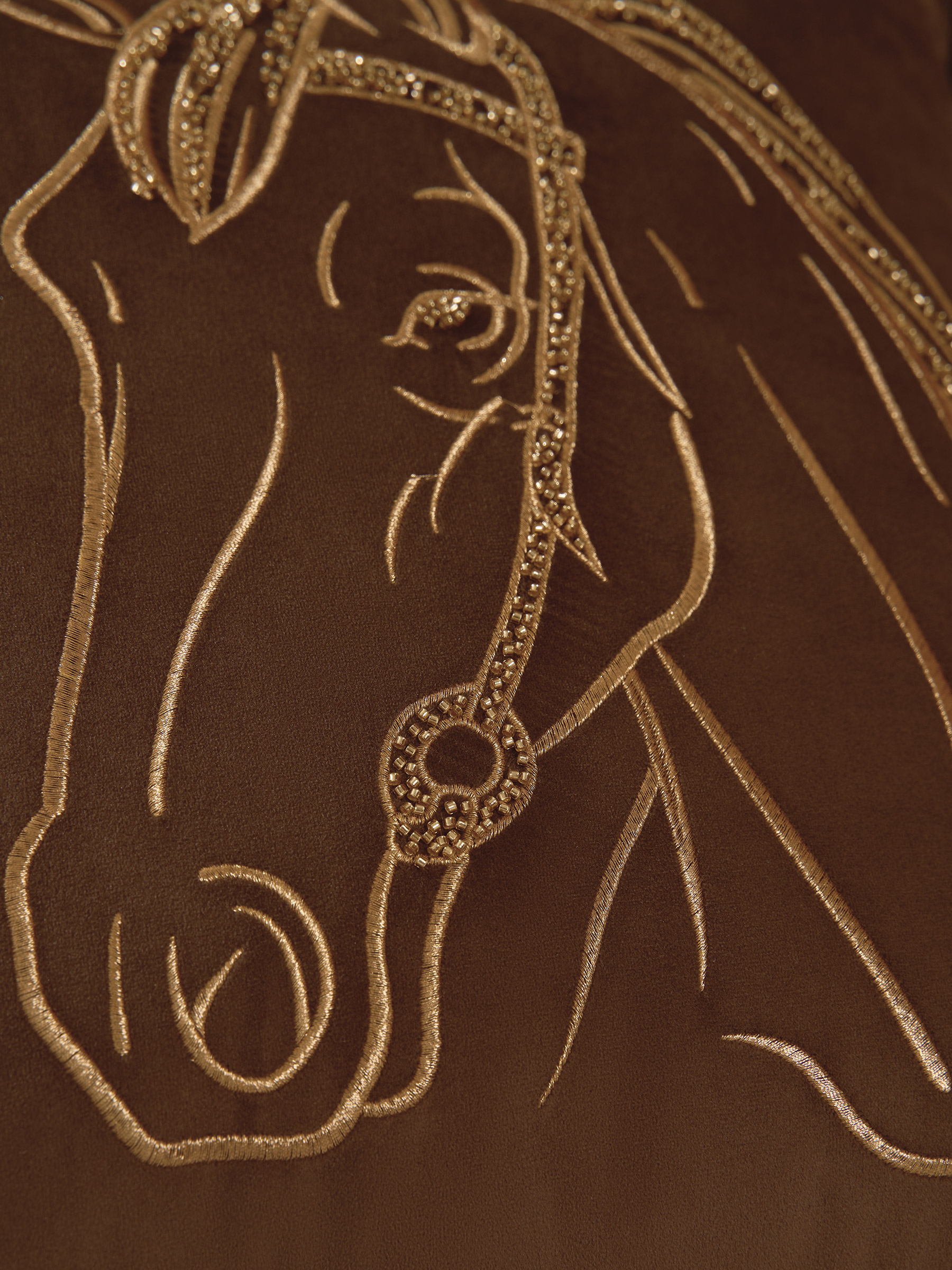 Decorative pillow, 45x45 cm, velvet / beads, brown, Horse, Horse, image-4