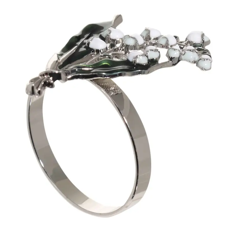 Napkin ring, 5 cm, metal, green-gold, Lily of the valley with leaves, May-lily ,image-0