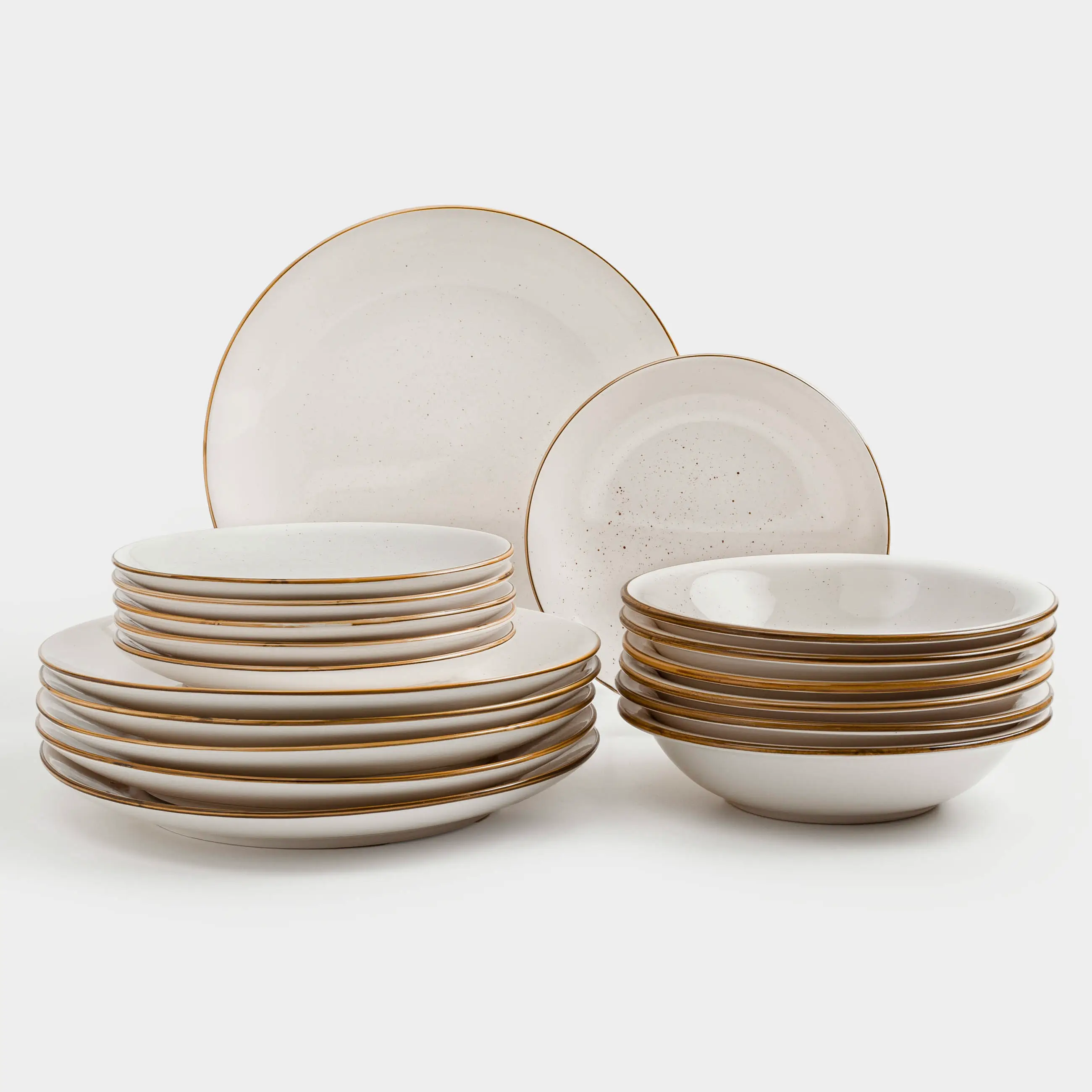 Dining set, 6 persons, 18 items, ceramic, milk, speckled, Roxas, image-0