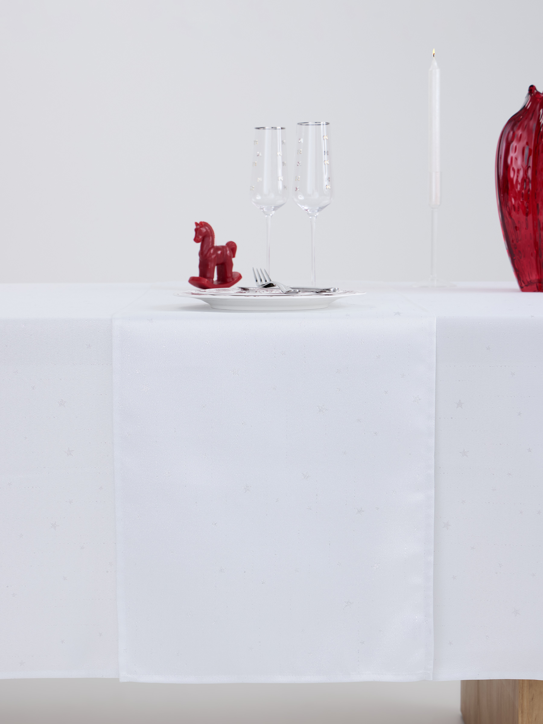 Table runner, 40x160 cm, jacquard, polyester, light grey, Silver stars, Starlight, image-2