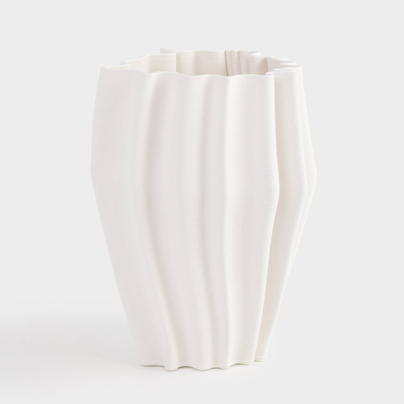 Flower vase, 26 cm, ceramic, milky, Textured lines, Crumple
