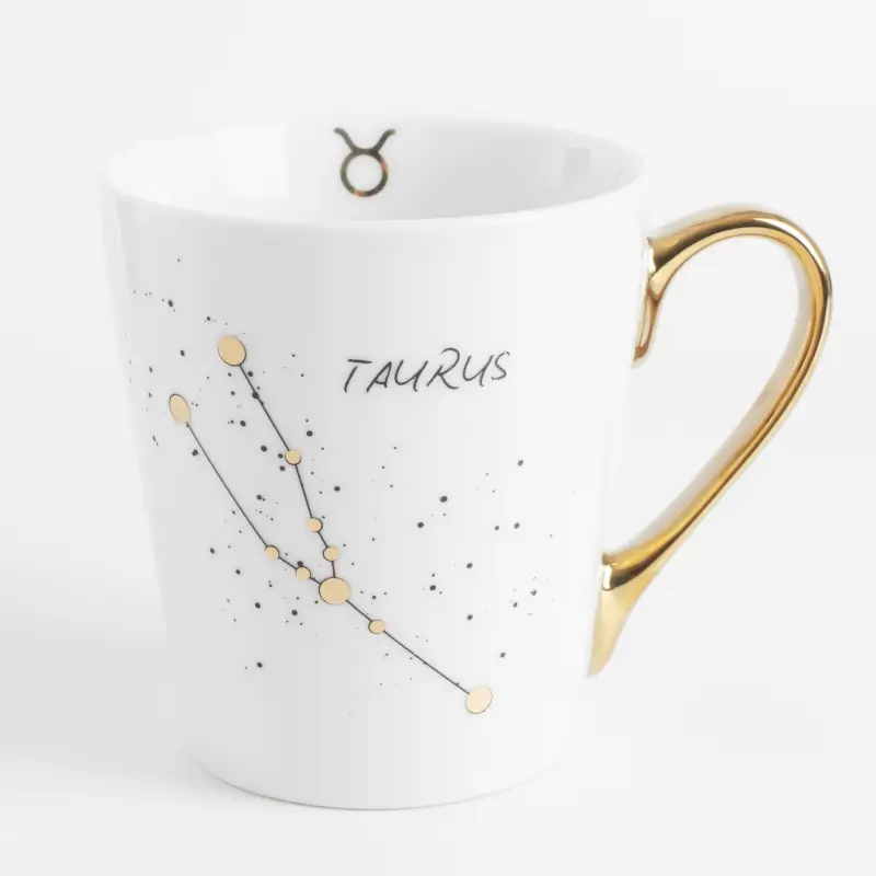 Mug, 400 ml, porcelain N, milky golden, Taurus, Zodiac ,image-0