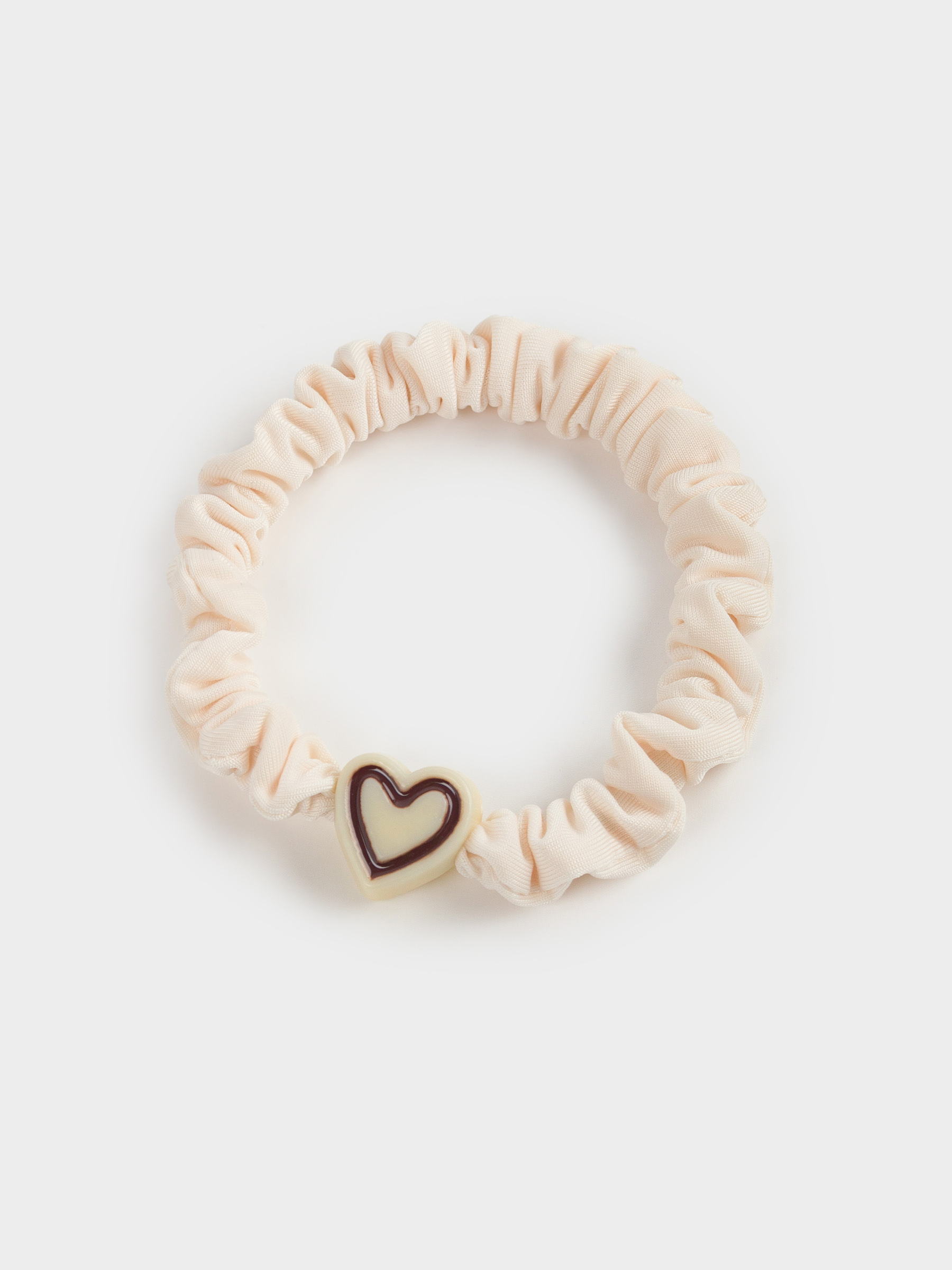 Elastic hair band, 5 cm, satin / plastic, beige, Heart, Silk, image-0