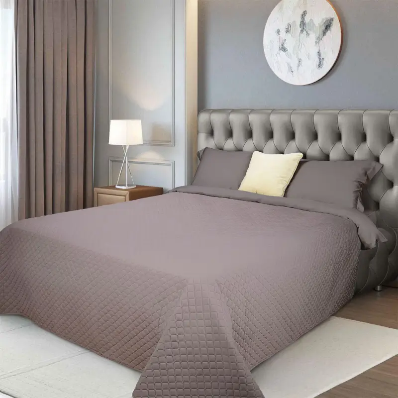 Bedspread, 240x260 cm, quilted, velvet/microfiber, brown, Lavender, Stitch velvet ,image-0