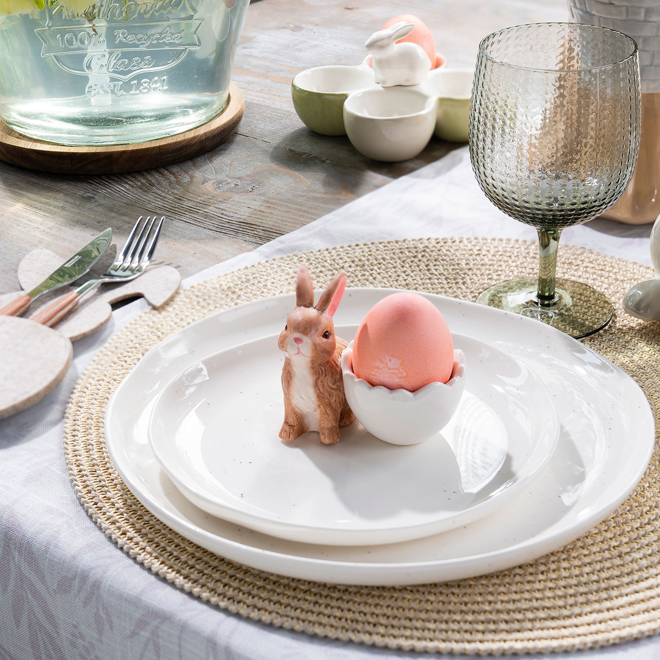Dining set, 6 pers, 18 pr, porcelain N, milk, Dots, Boho