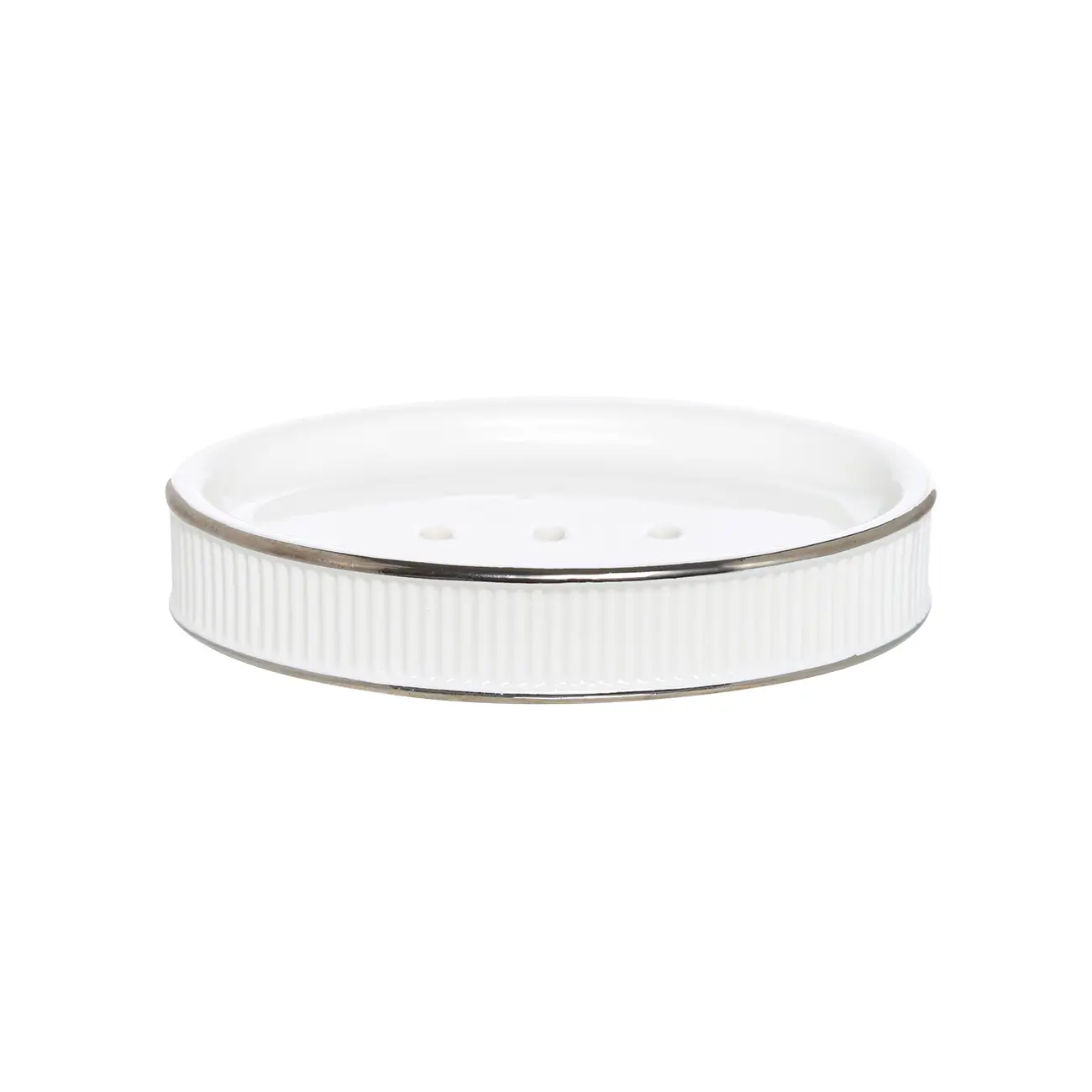 Soap dish, 13x9 cm, ceramic, oval, white, with silver edging, Kaliopa, image-0