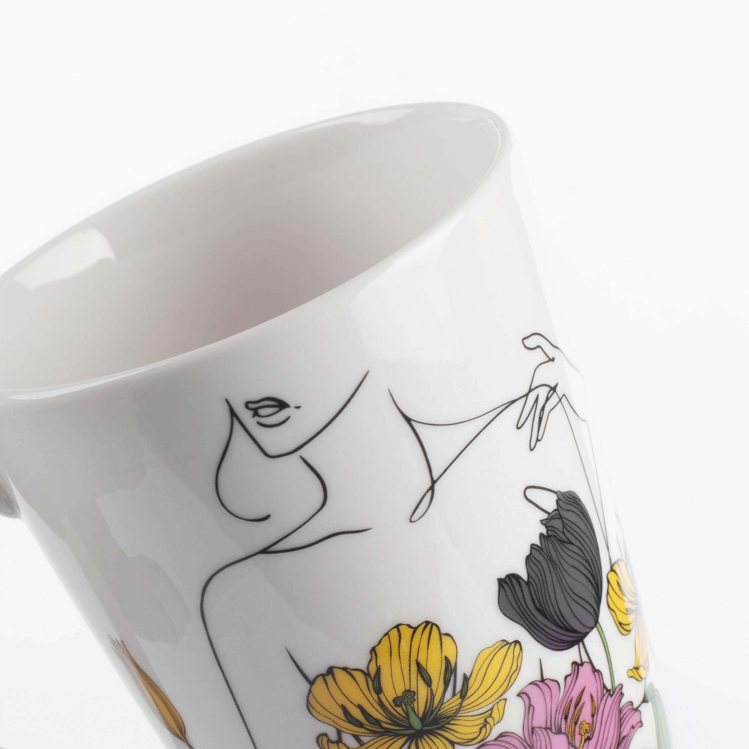 Mug, 420 ml, porcelain N, white, Female silhouette in flowers, Secret garden изображение № 5