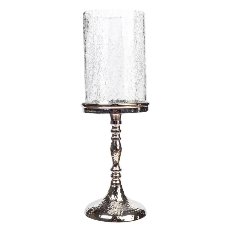 Candle holder, 32 cm, on a leg, glass / metal, silver, Fantastic R