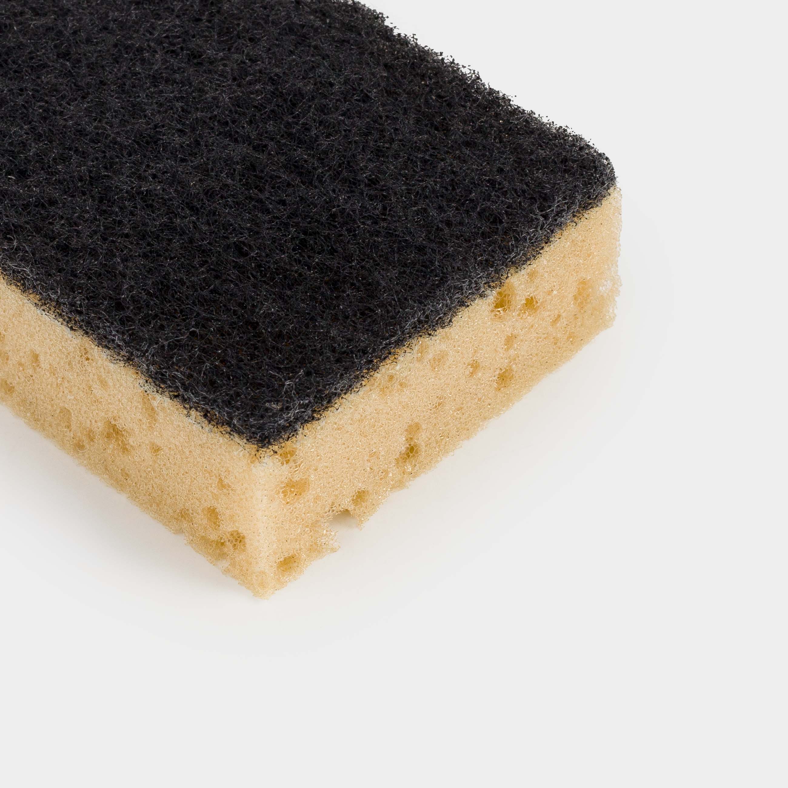 Dish washing sponge, 10x7 cm, 5 pcs, foam rubber / abrasive, black and beige, Black clean