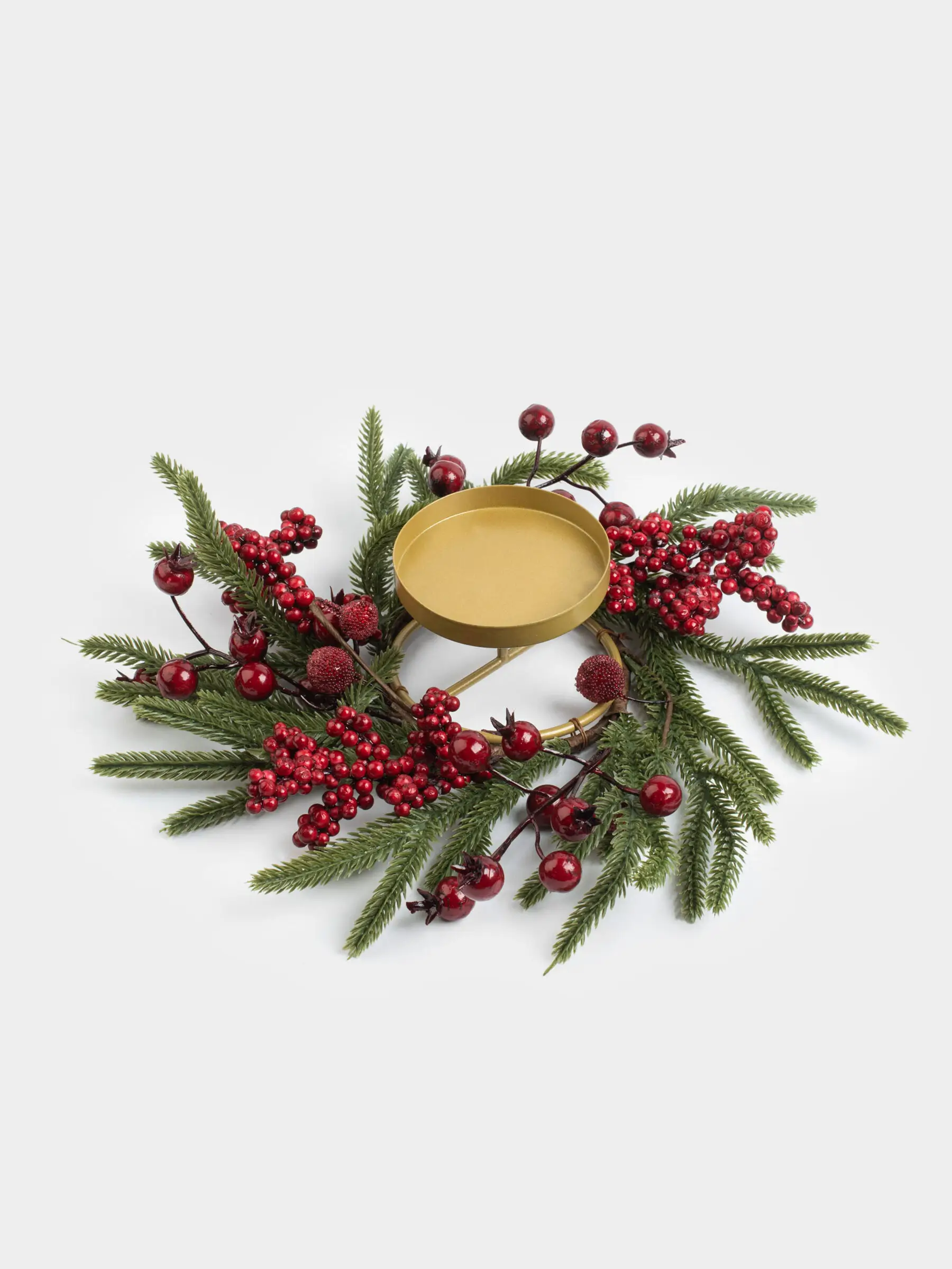 Candle wreath, 10/30 cm, foam/plastic, Red berries, image-0