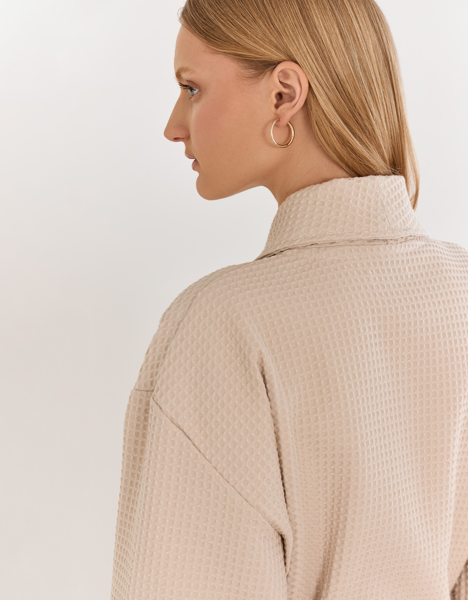 Women's robe, homewear, size L, with long sleeves, waffle, cotton, milky, Lucky, Stefani, image-5